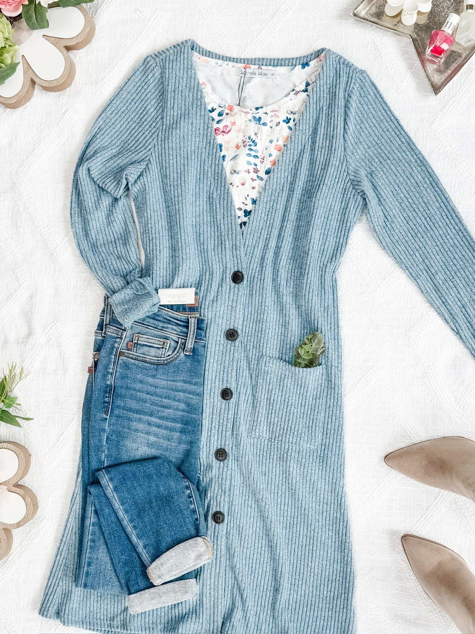 Colbie Ribbed Cardigan - Dusty Blue