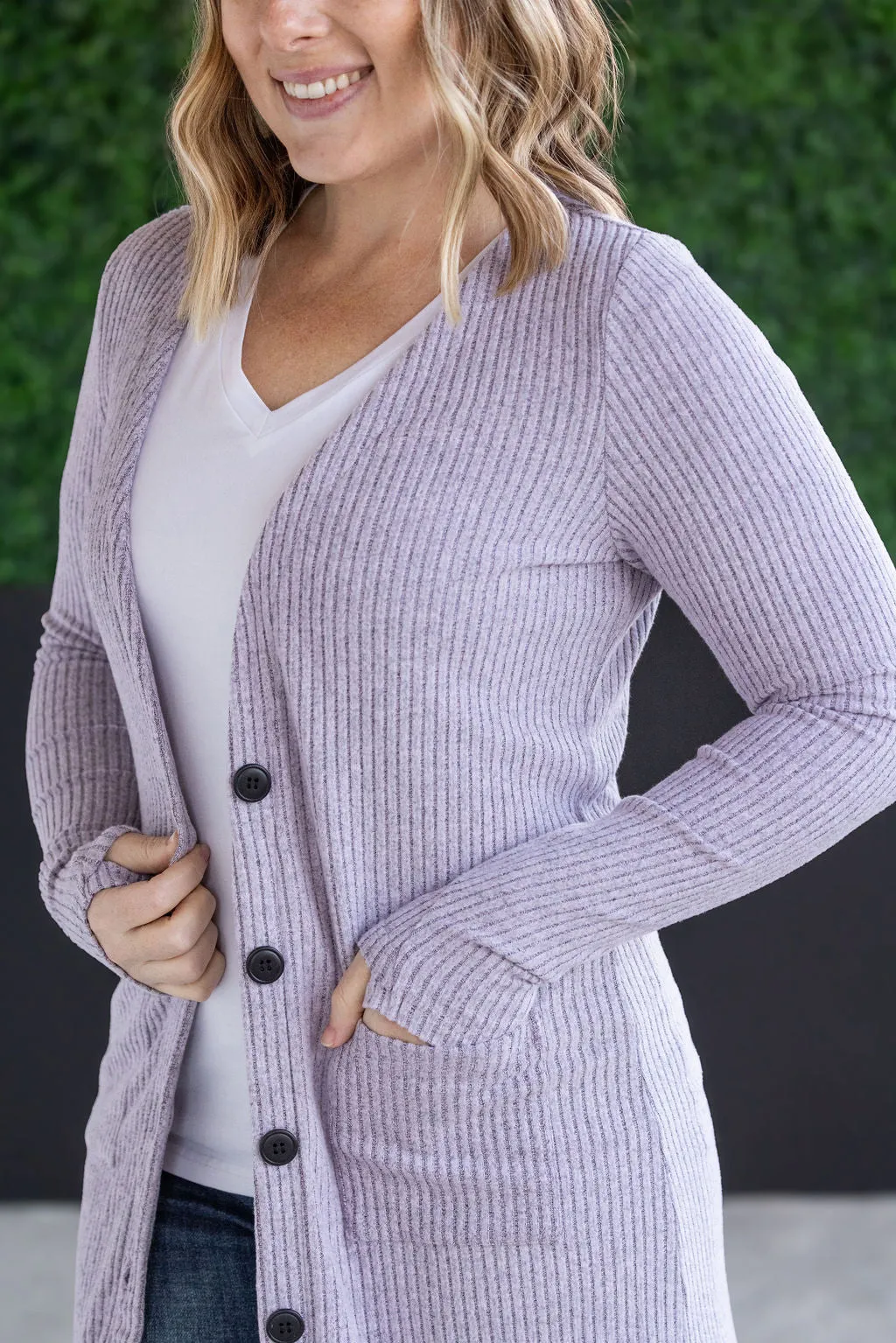Colbie Ribbed Cardigan - Lavender