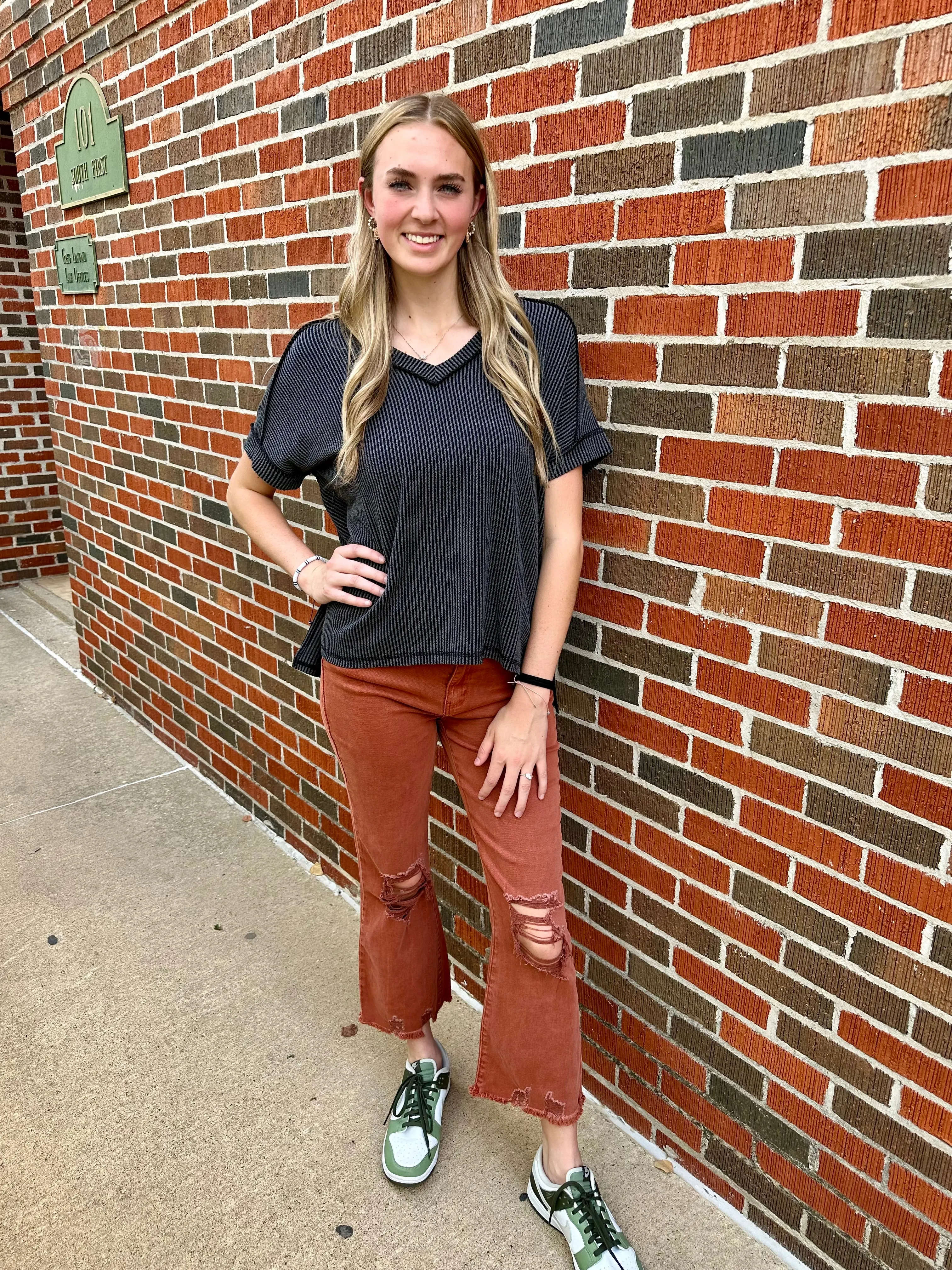 Common Sense Ribbed Top: Charcoal