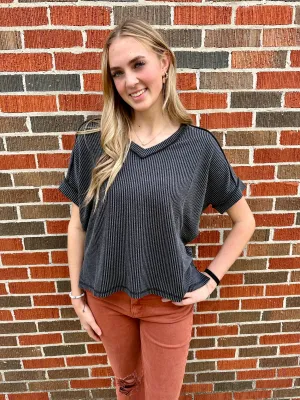 Common Sense Ribbed Top: Charcoal