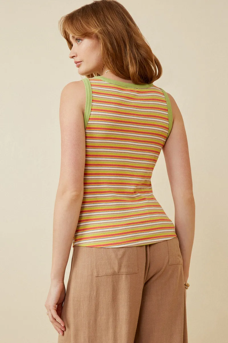 Contrast Binding Striped Knit Ribbed Tank