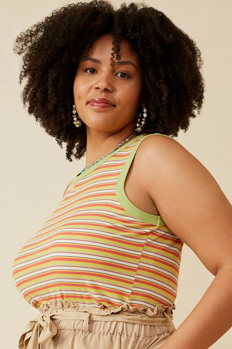 Contrast Binding Striped Knit Ribbed Tank