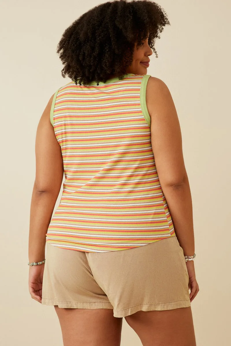 Contrast Binding Striped Knit Ribbed Tank