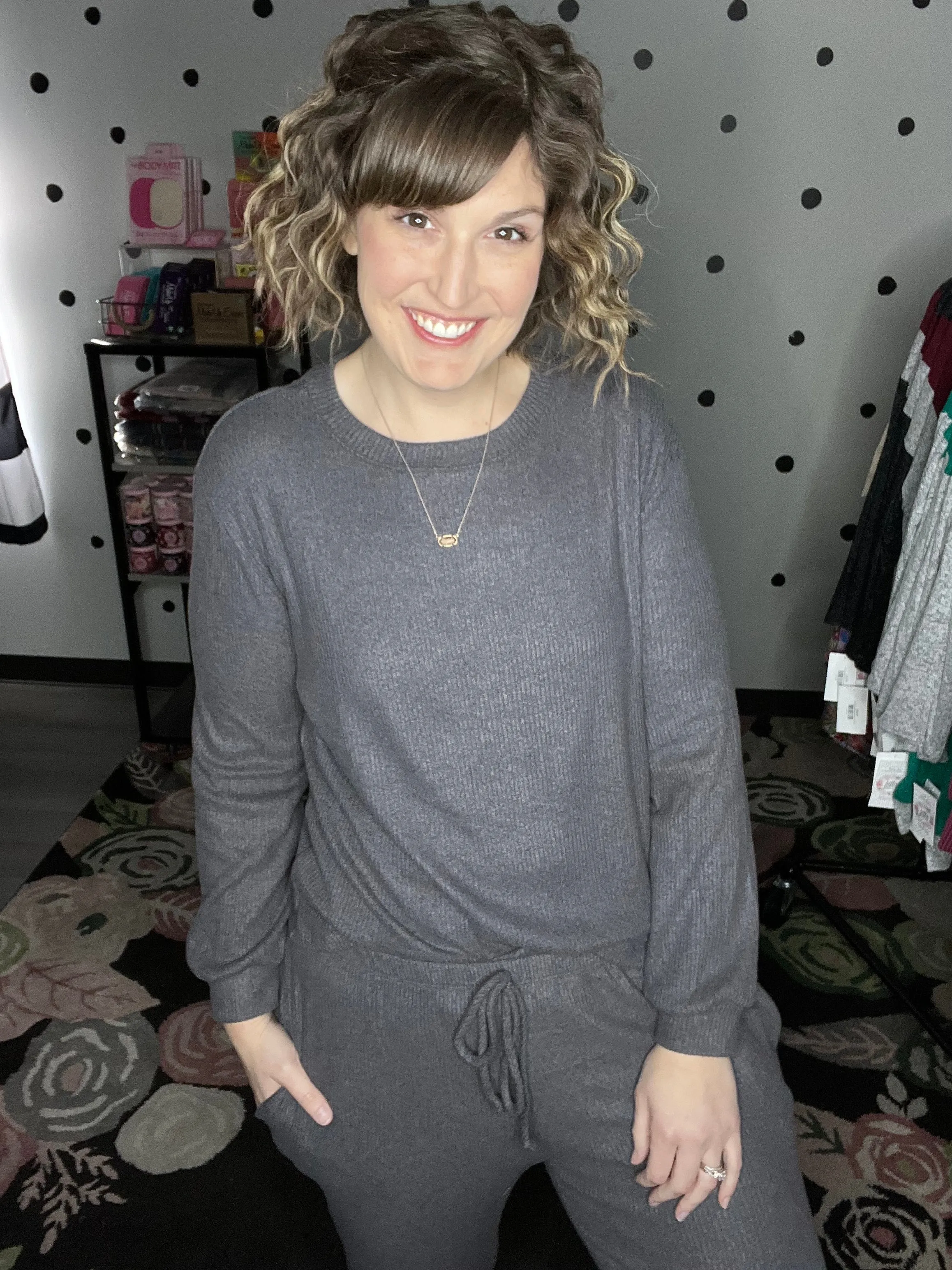 Cozy Grey Ribbed Loungewear Set