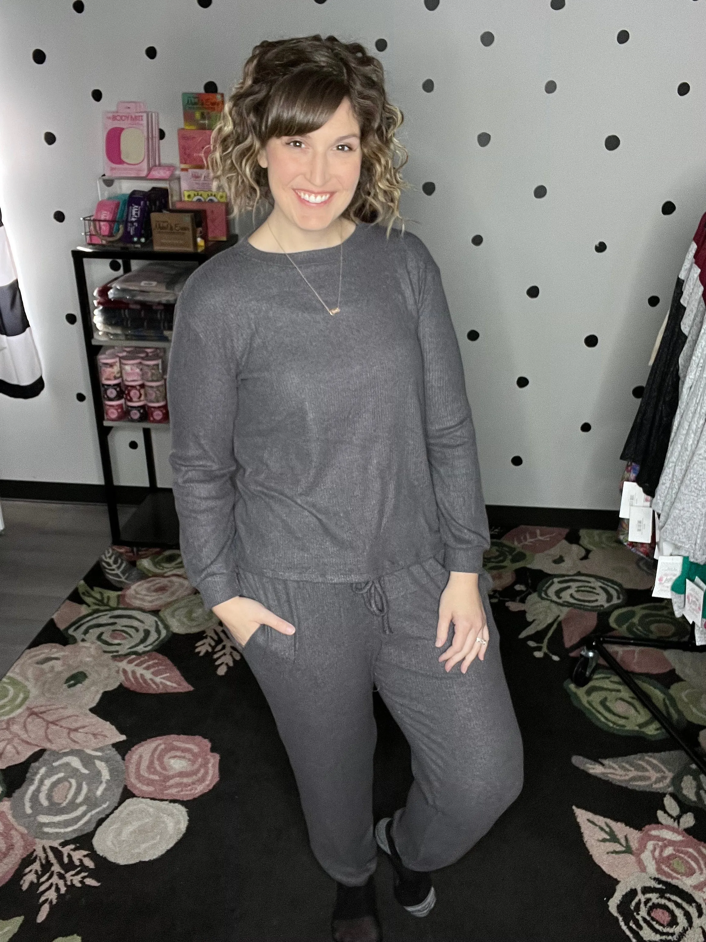 Cozy Grey Ribbed Loungewear Set