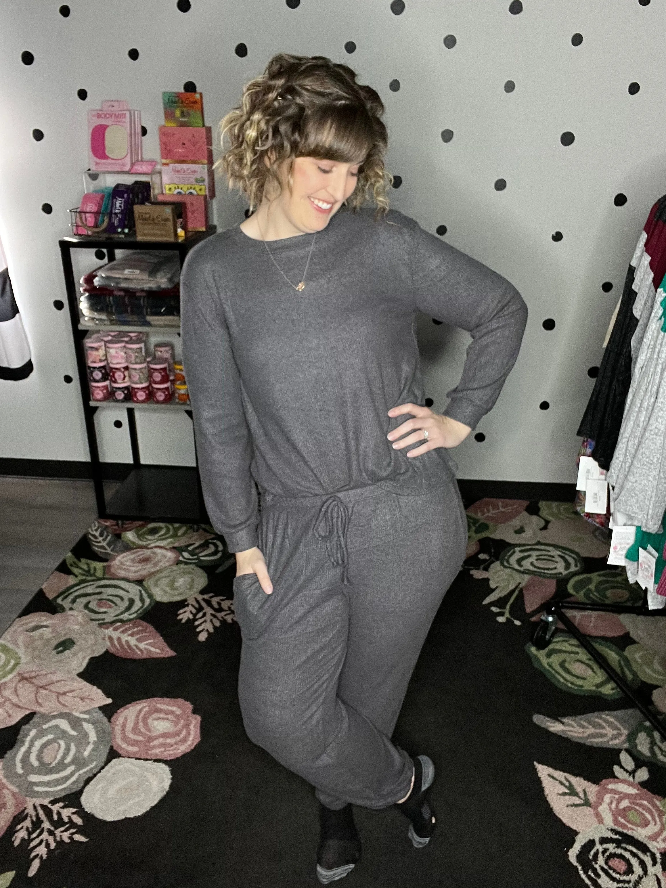 Cozy Grey Ribbed Loungewear Set