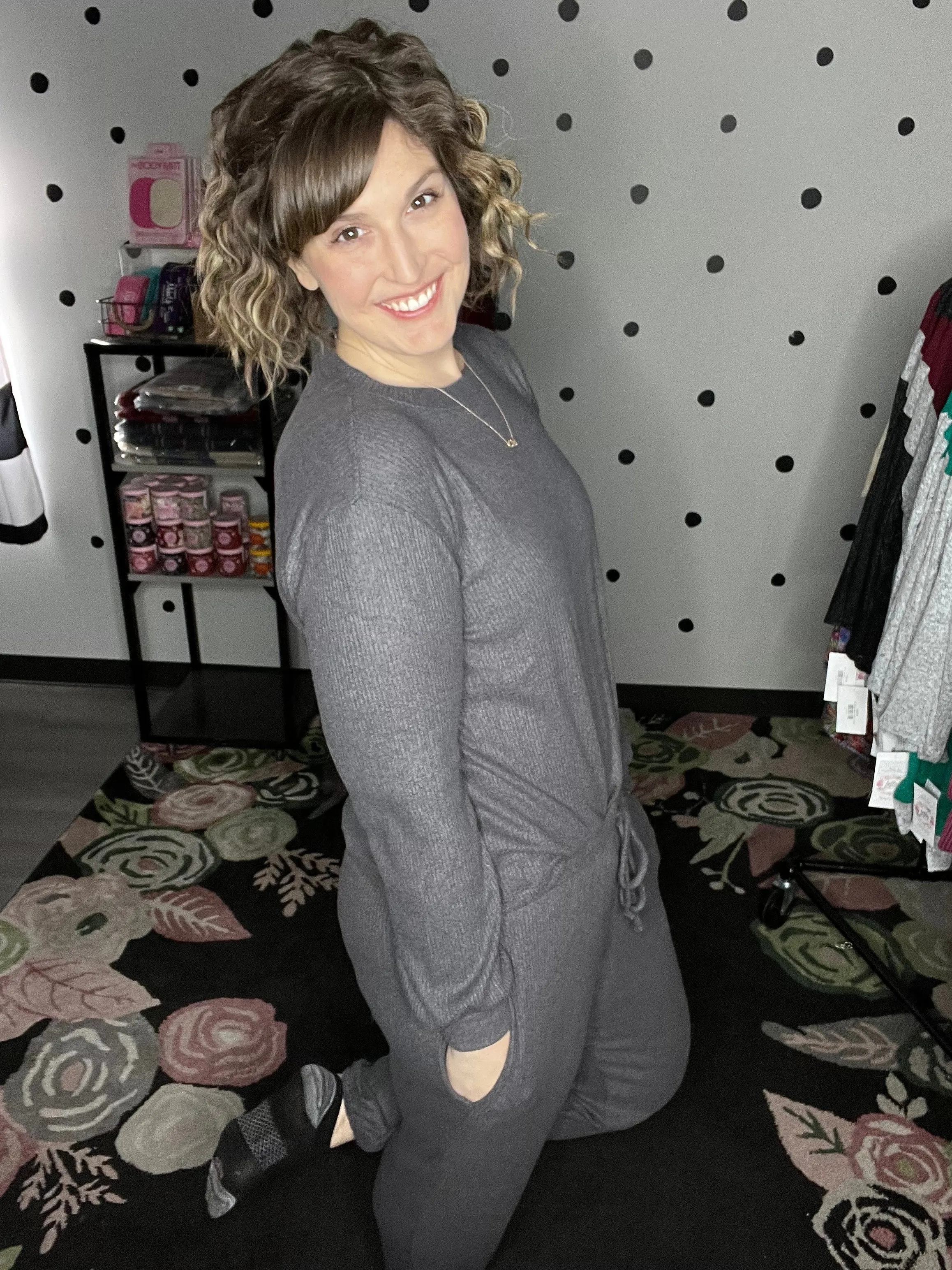 Cozy Grey Ribbed Loungewear Set