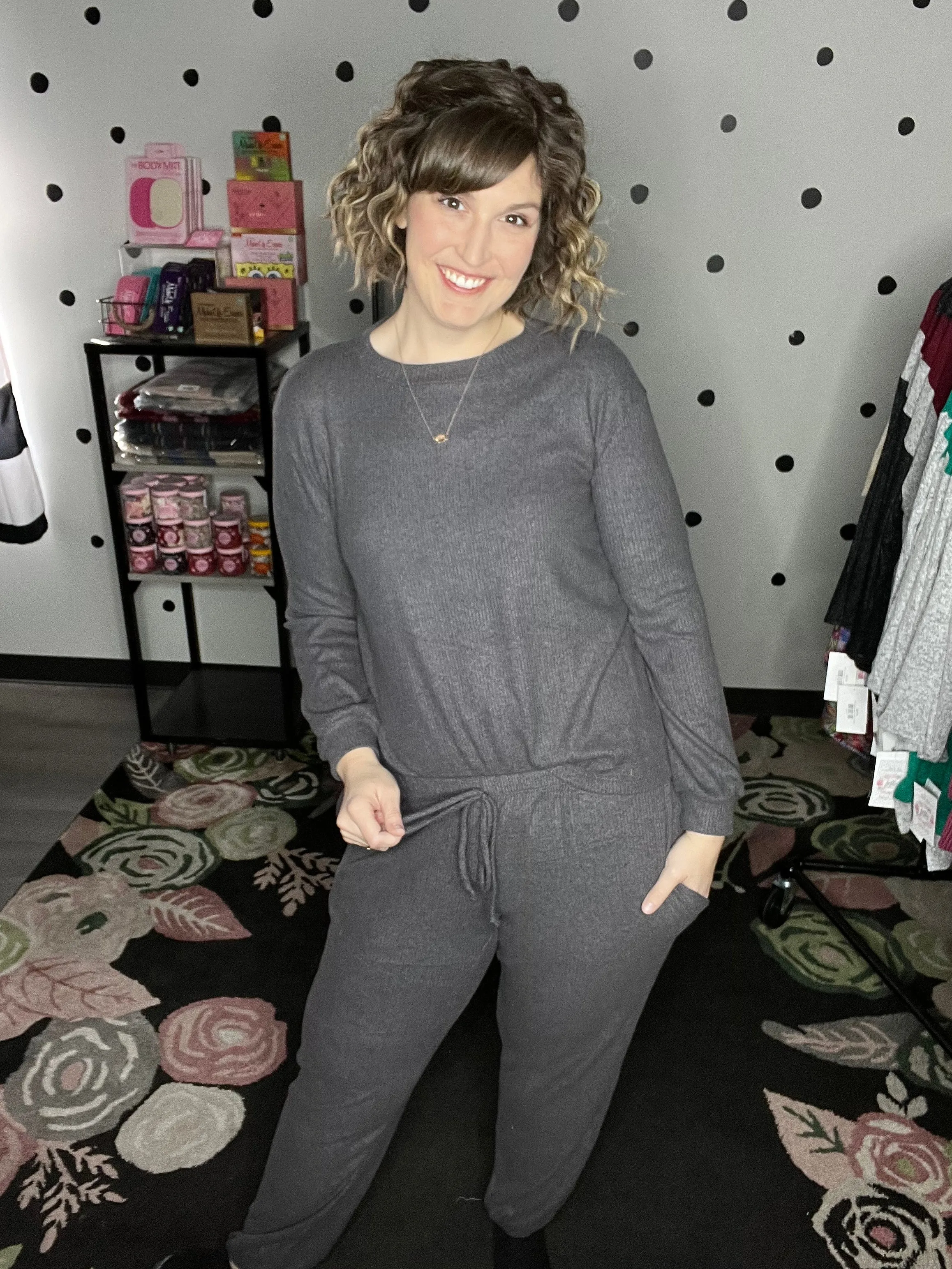 Cozy Grey Ribbed Loungewear Set