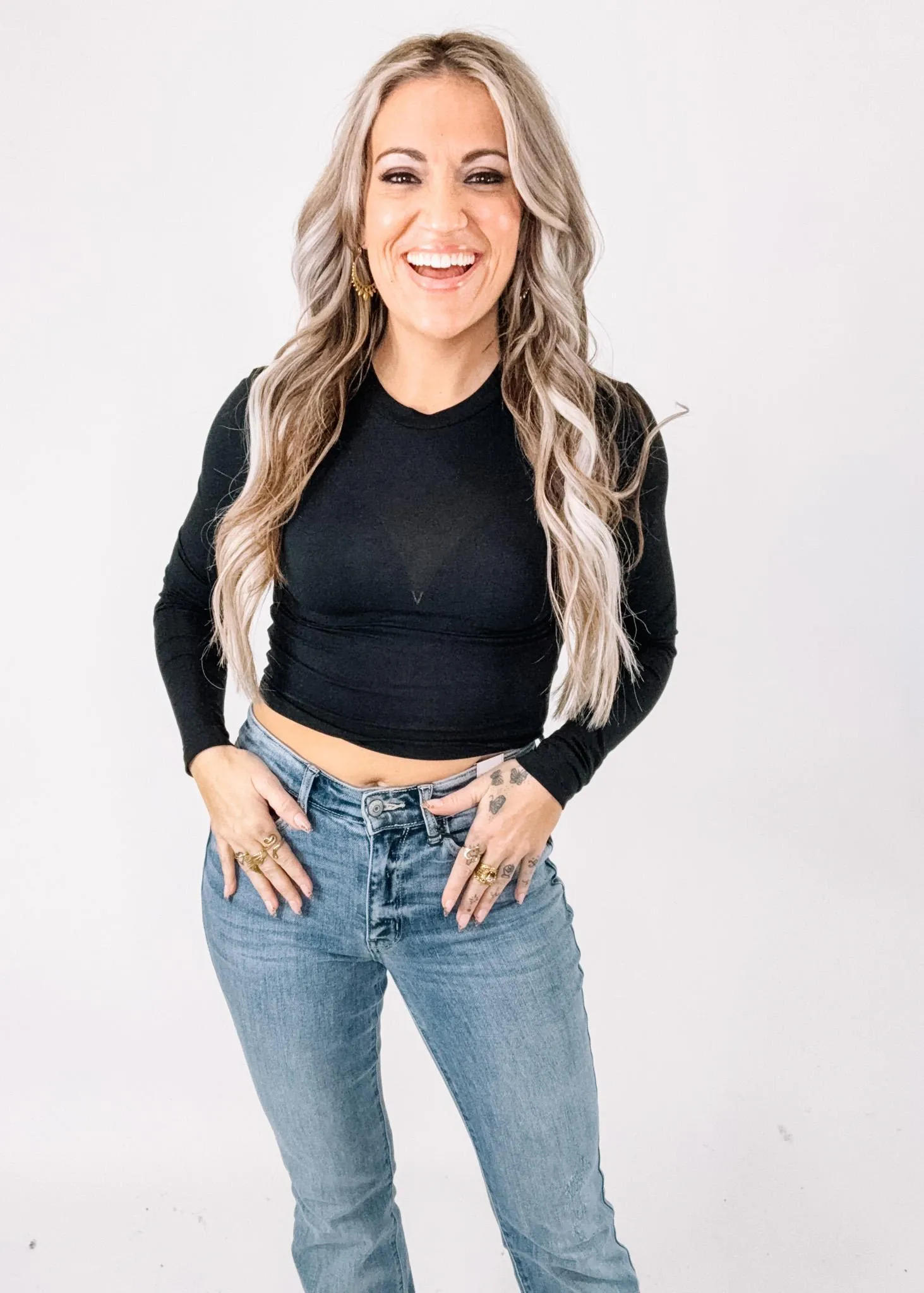 Cropped Long Sleeve Solid Top