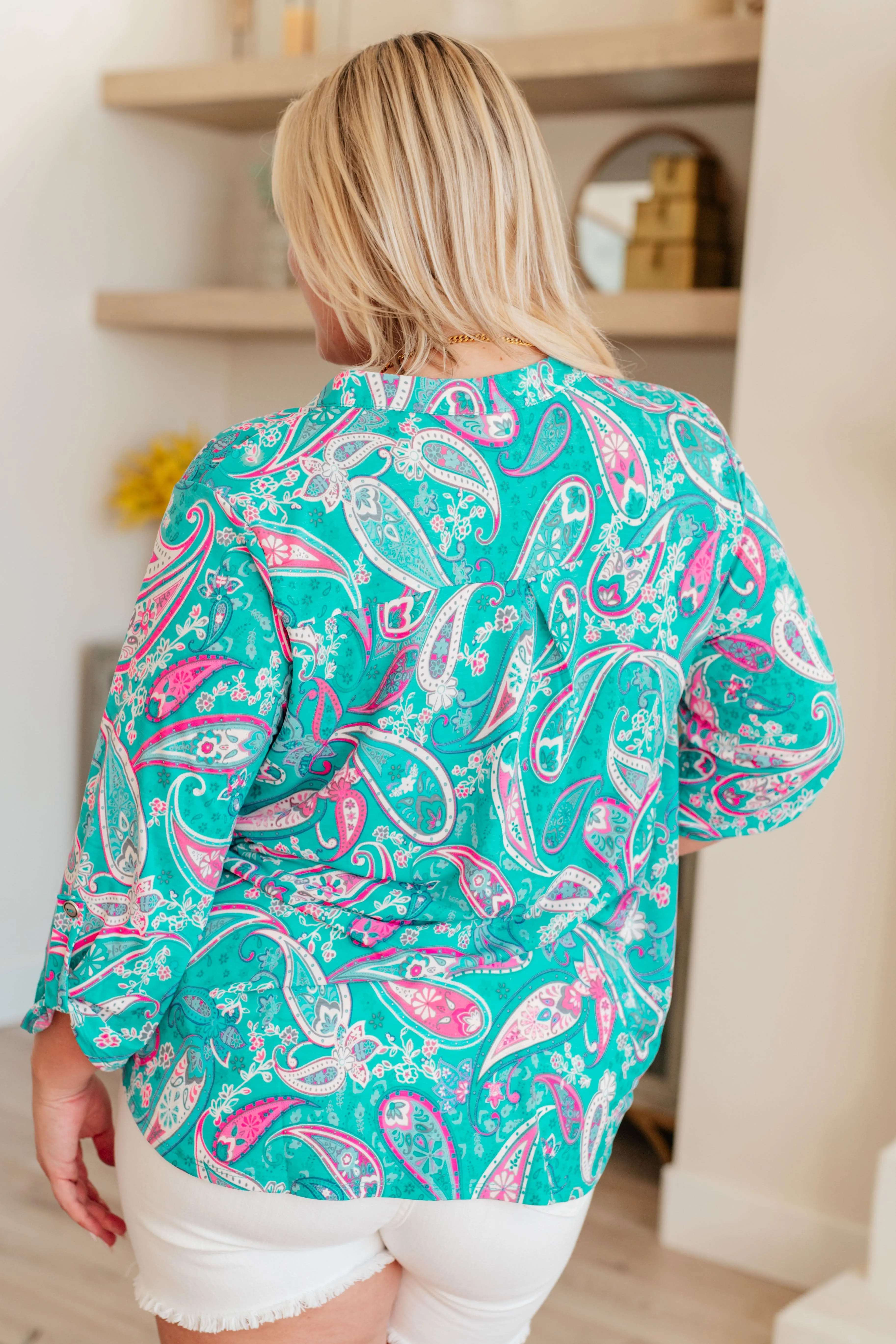 Dear Scarlett Aqua and Pink Paisley Lizzy Top
