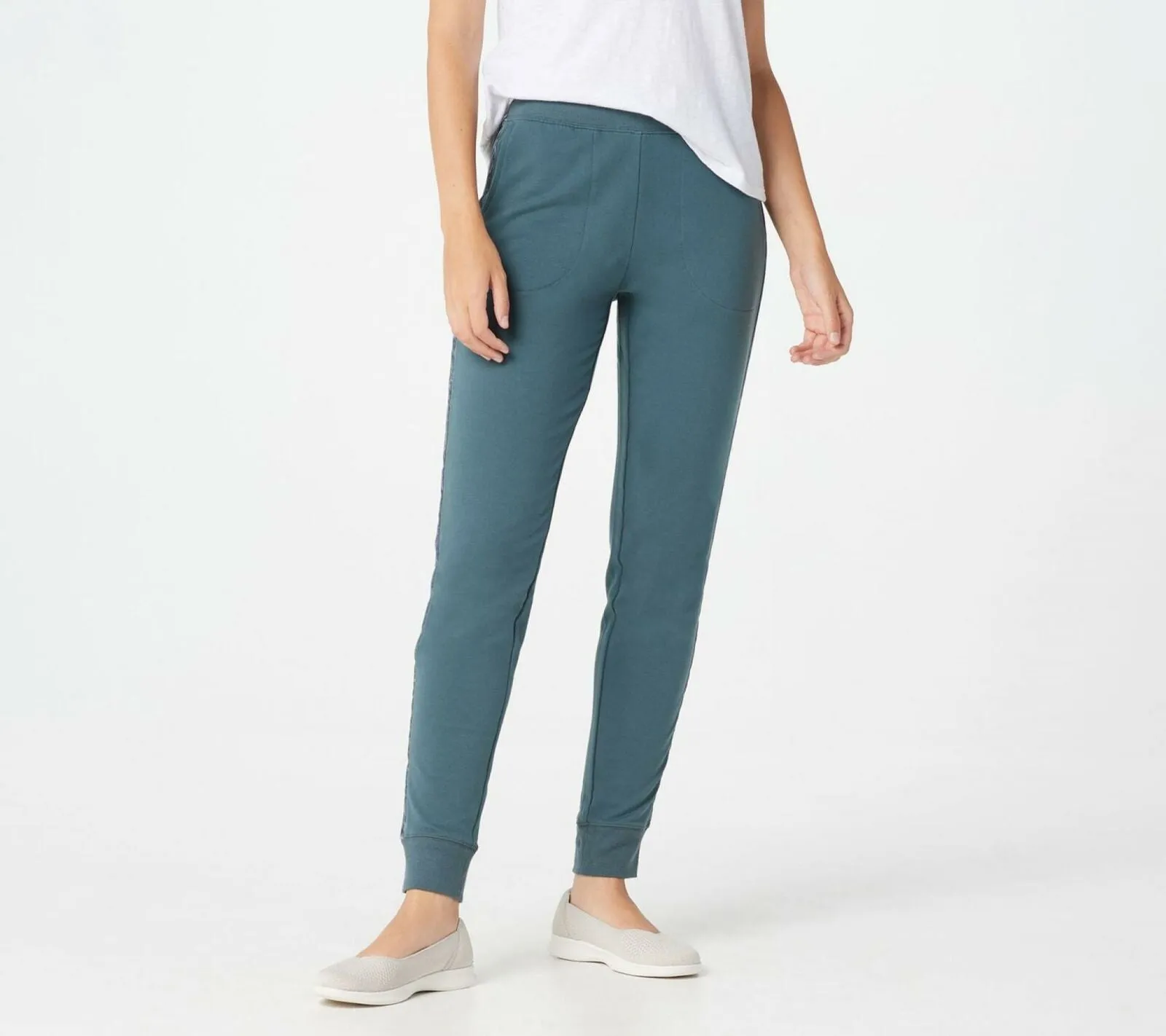 Denim & Co. Plus Active Jogger Pant With Velvet Trim Dark Slate Plus 2X