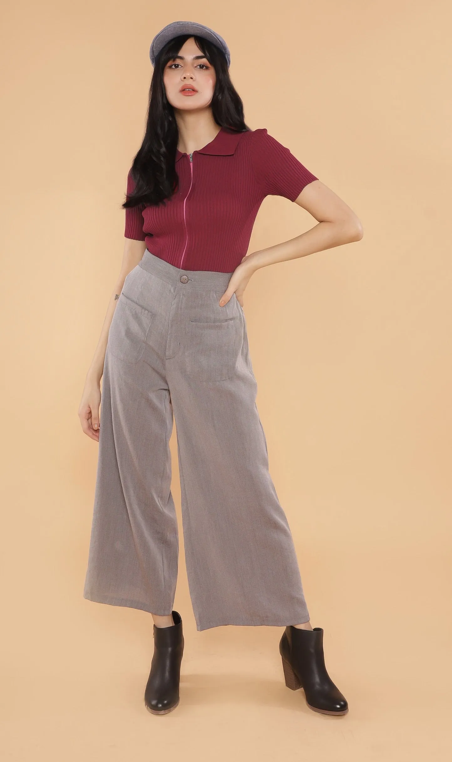 DEVYN 2-Way Zip Knit Top (Ox blood)