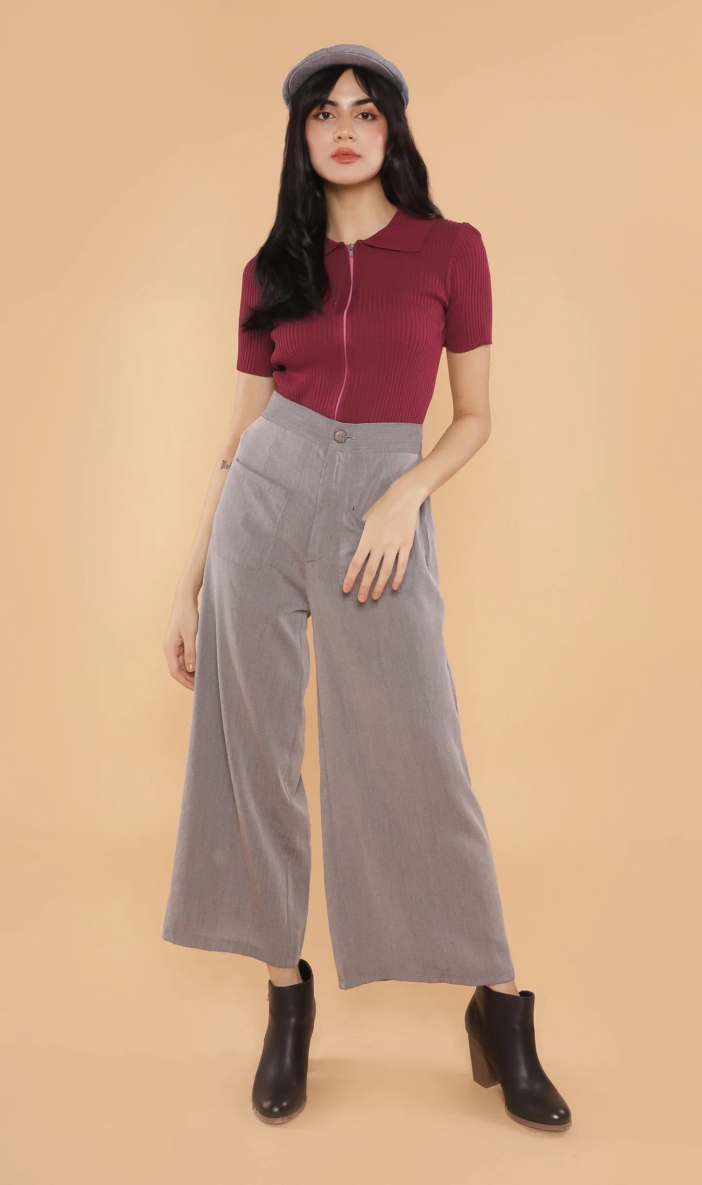 DEVYN 2-Way Zip Knit Top (Ox blood)