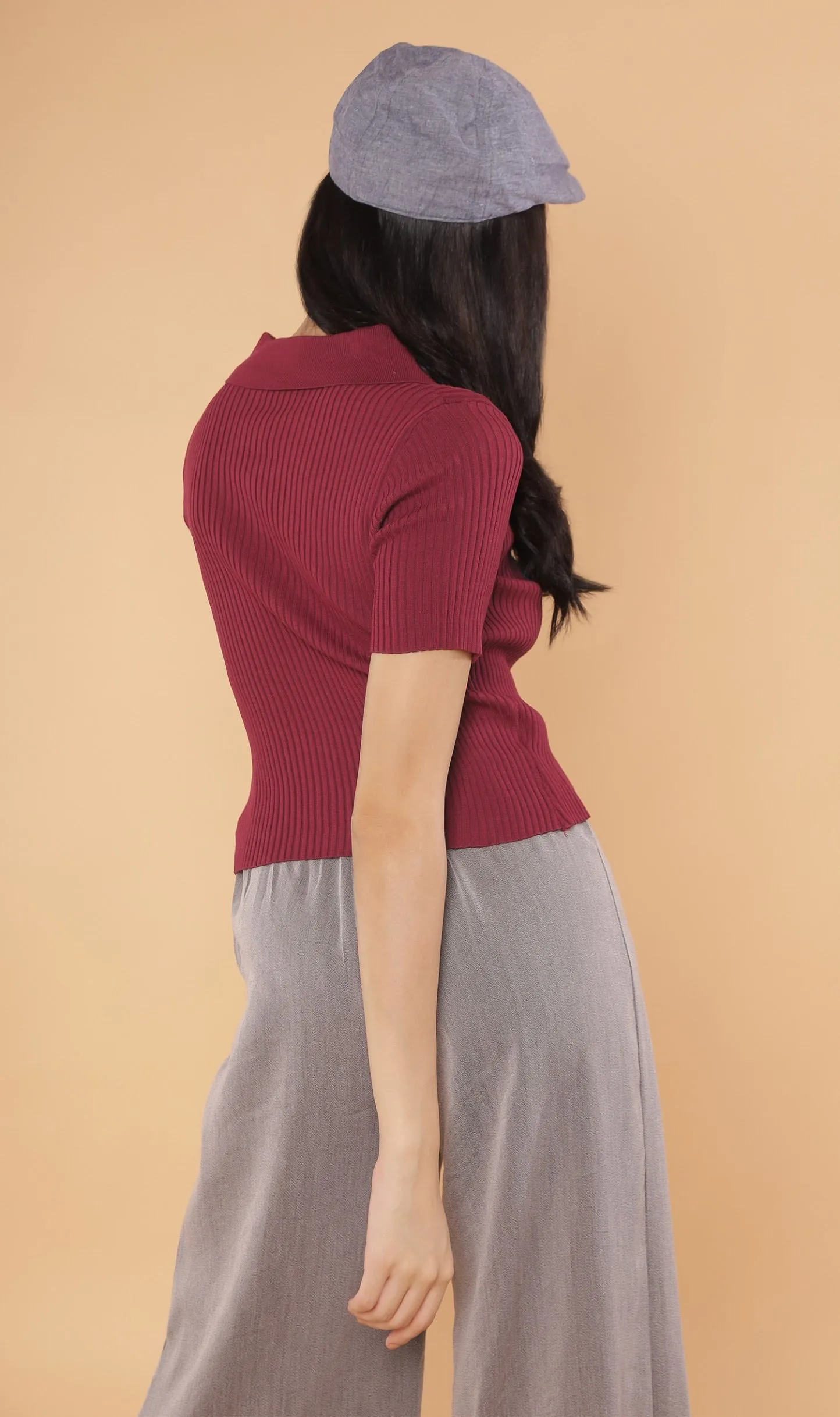 DEVYN 2-Way Zip Knit Top (Ox blood)