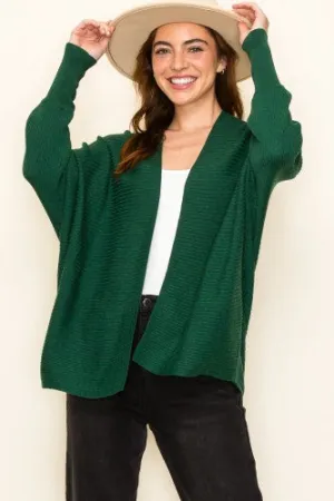 Dolman Sleeve Horizontally Ribbed Sweater Cardigan