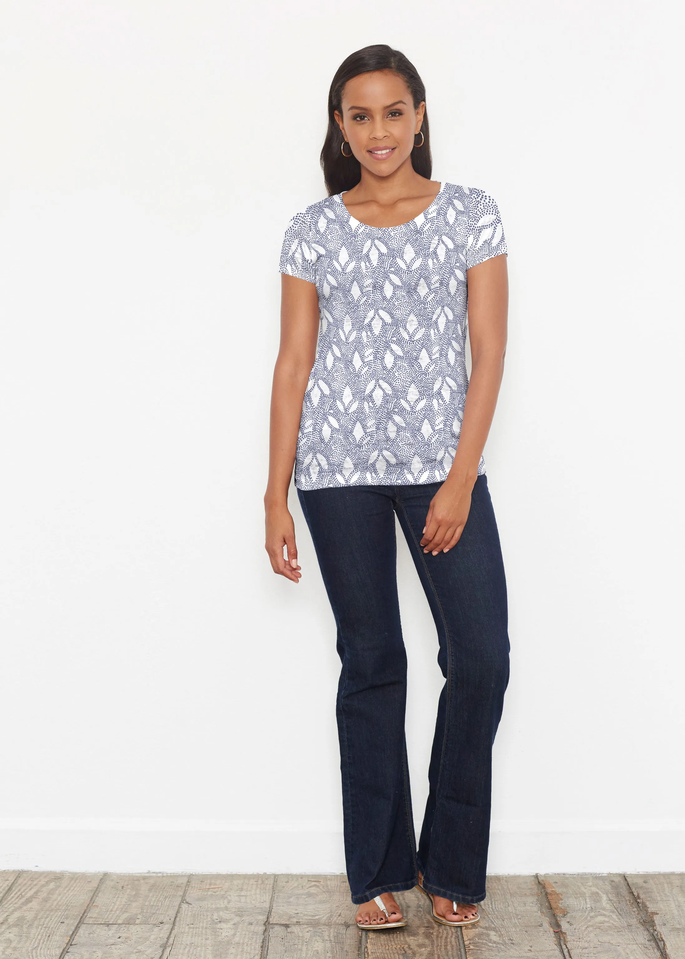 Dottie Combo Navy (7688) ~ Signature Short Sleeve Scoop Shirt