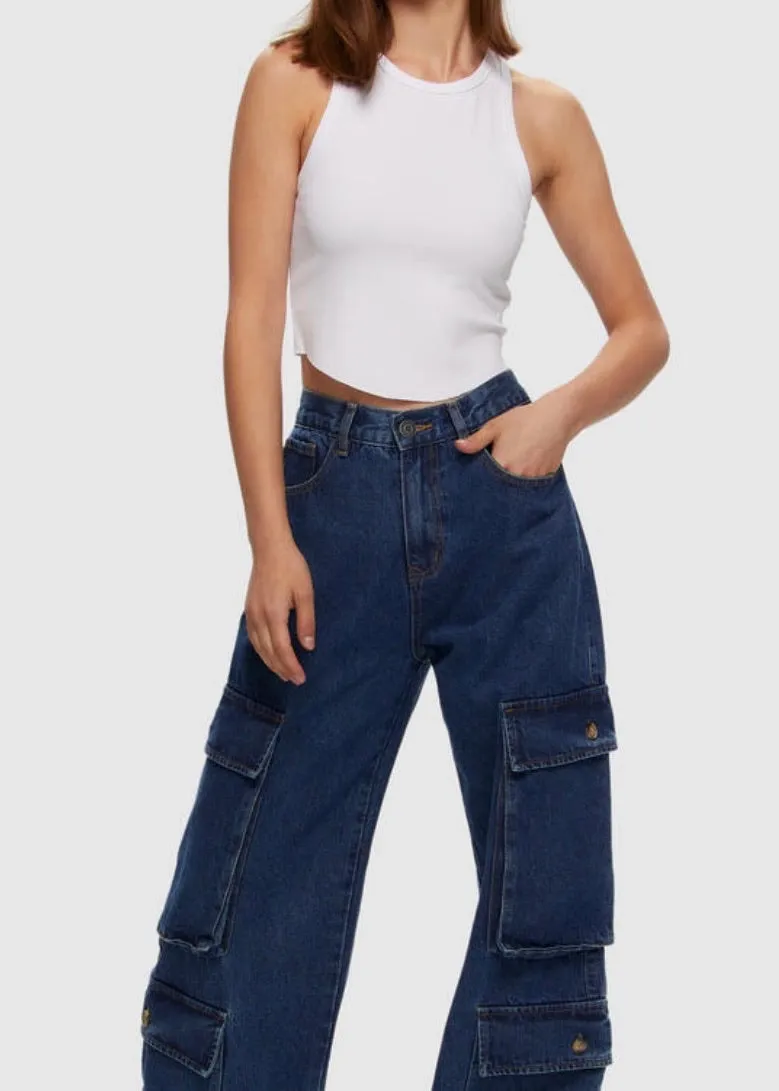 Double Cargo Utility Jeans in Dark Blue
