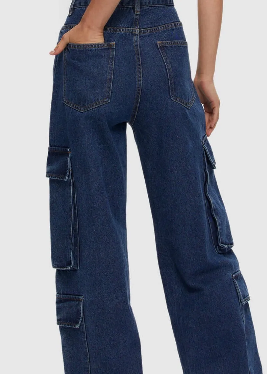 Double Cargo Utility Jeans in Dark Blue
