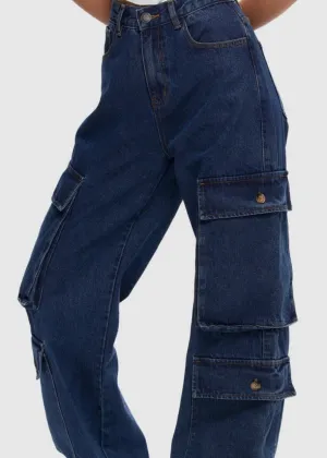 Double Cargo Utility Jeans in Dark Blue