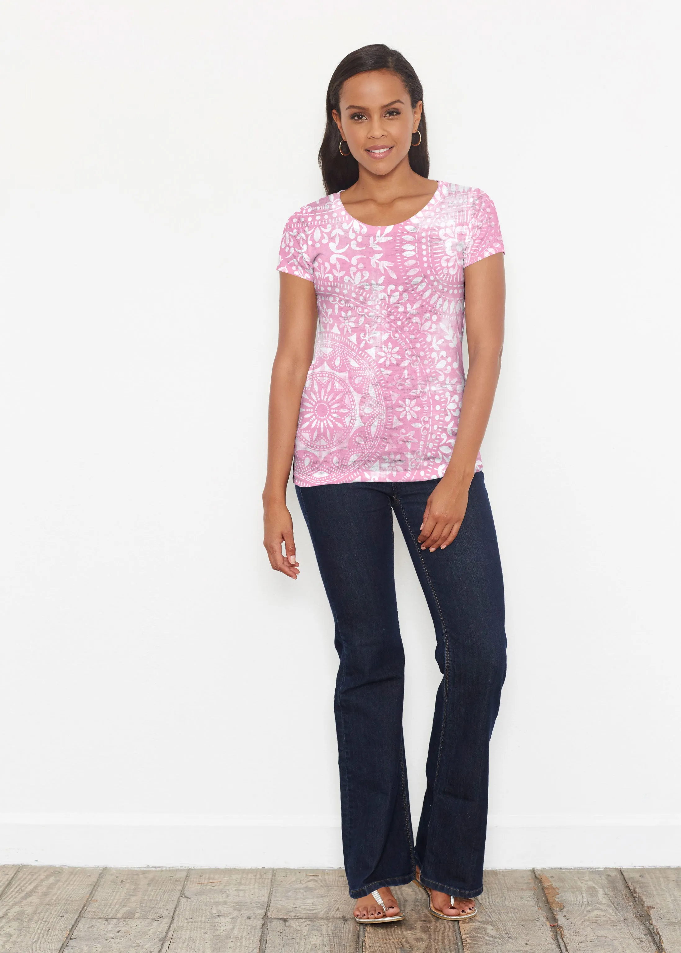 Dual Medallion Pink (13461) ~ Signature Short Sleeve Scoop Shirt