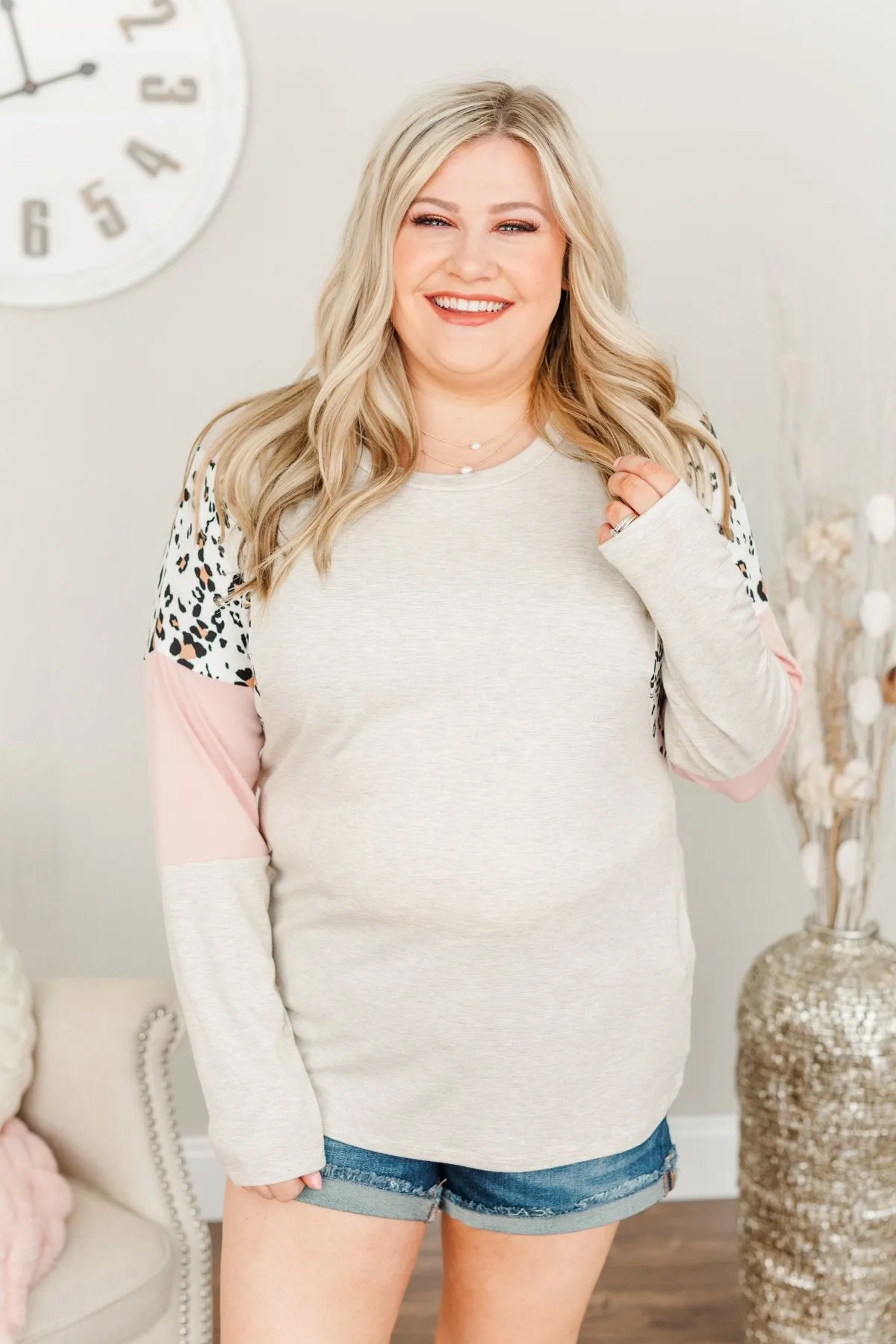 Every Moment Together Color Block Top- Oatmeal, Ivory & Pink