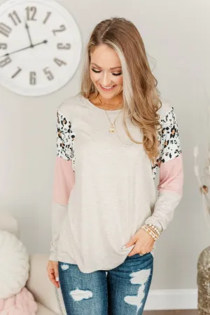 Every Moment Together Color Block Top- Oatmeal, Ivory & Pink