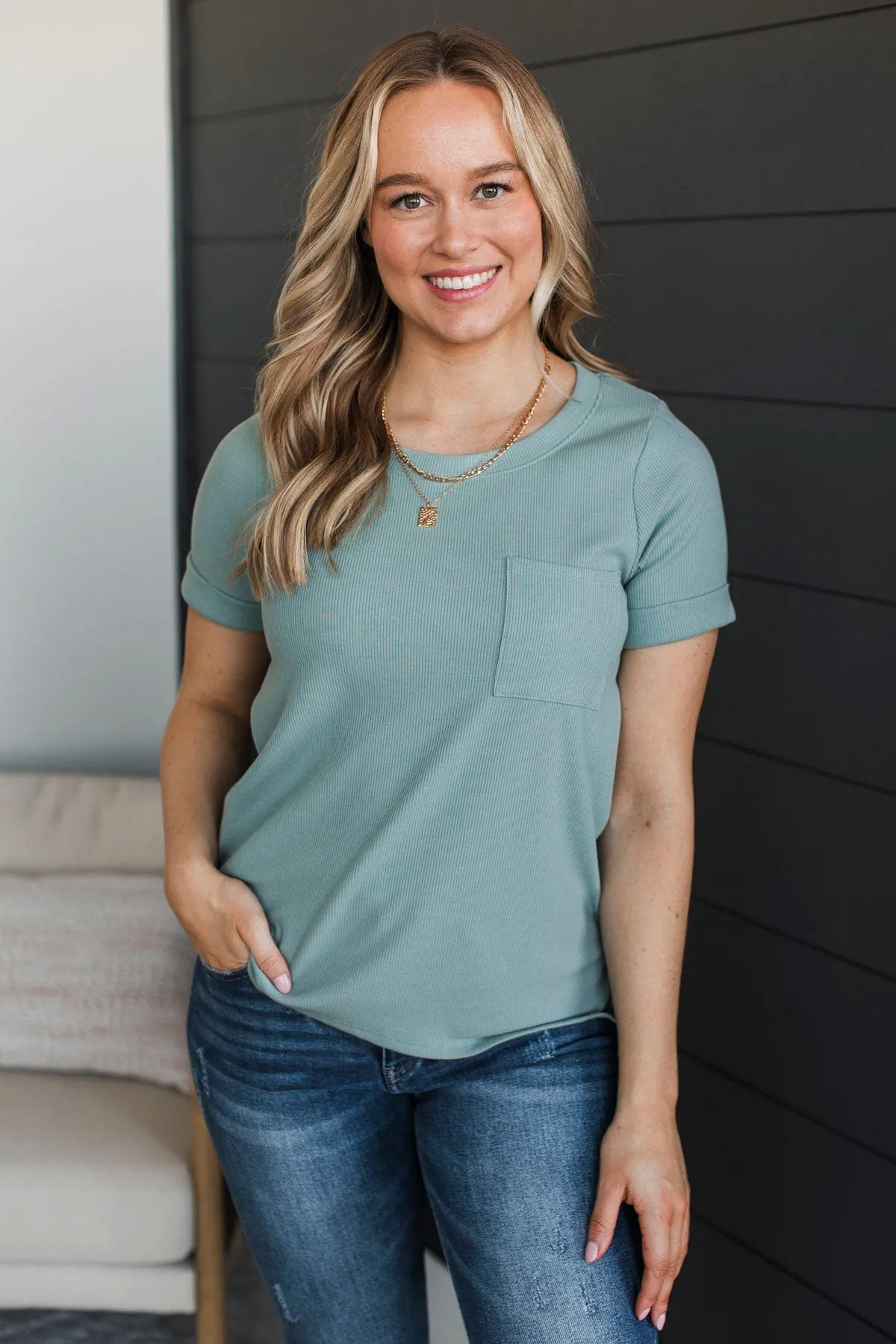Exceptional Look Pocket Top- Denim