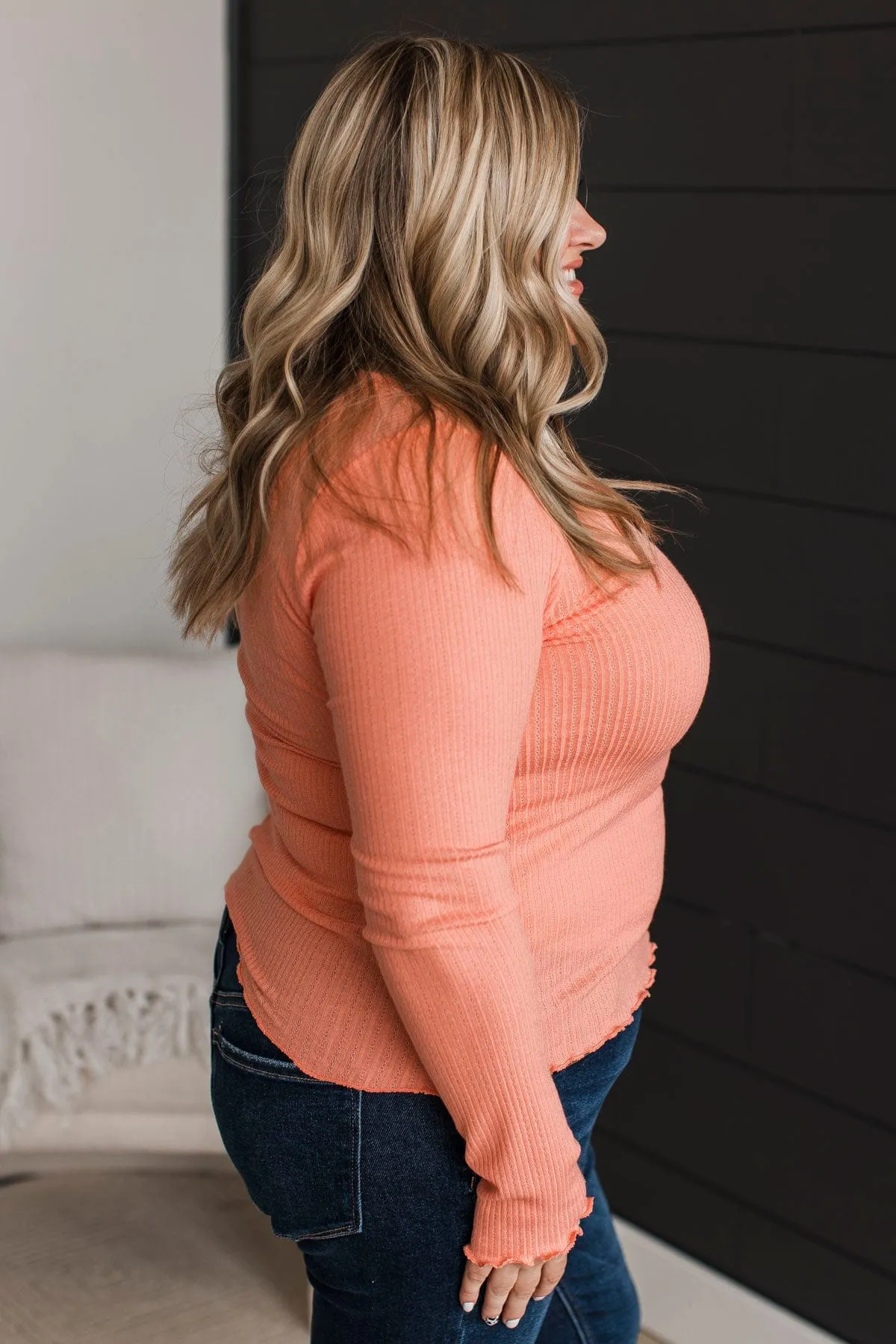 Feeling Elated Knit Top- Peach