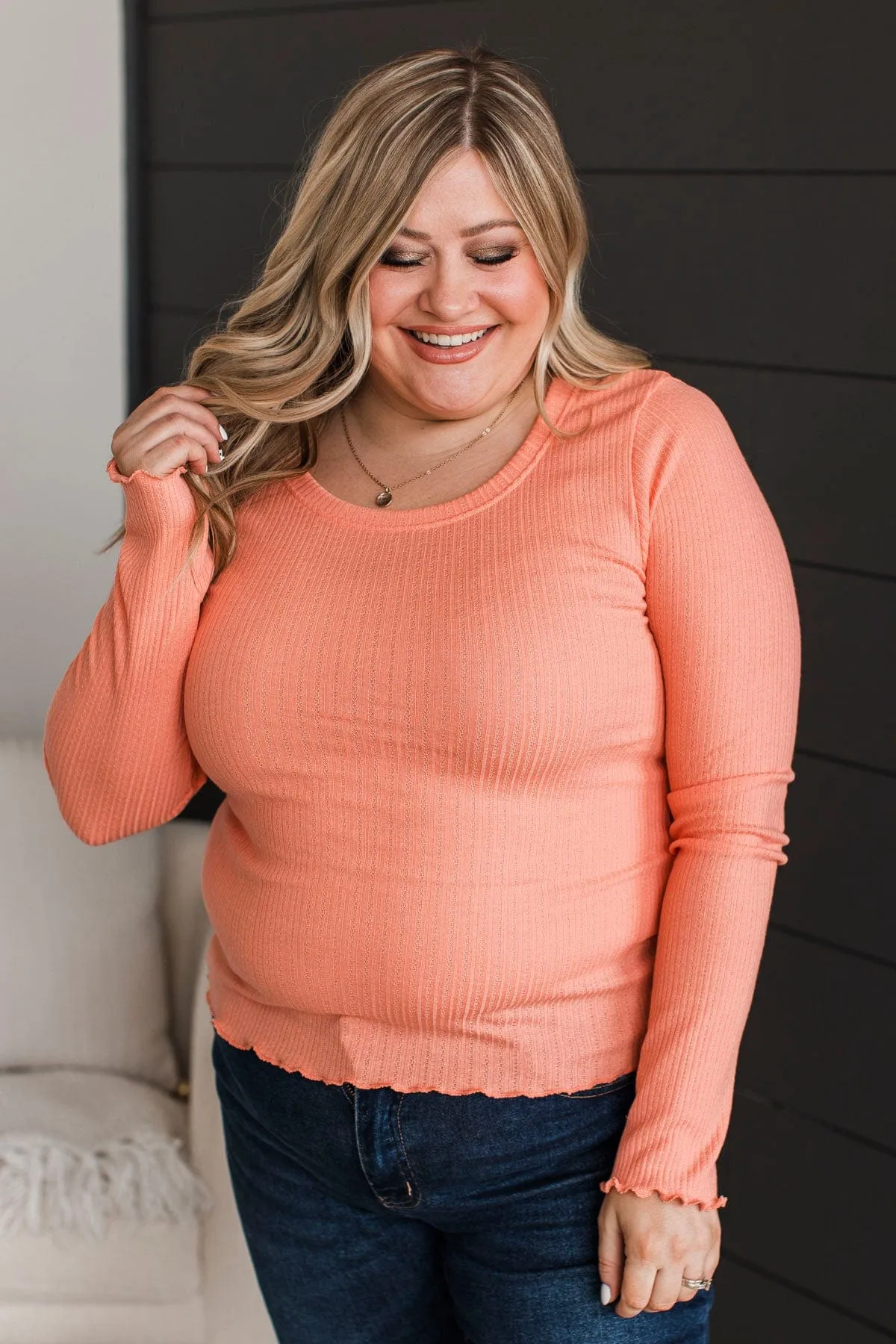 Feeling Elated Knit Top- Peach