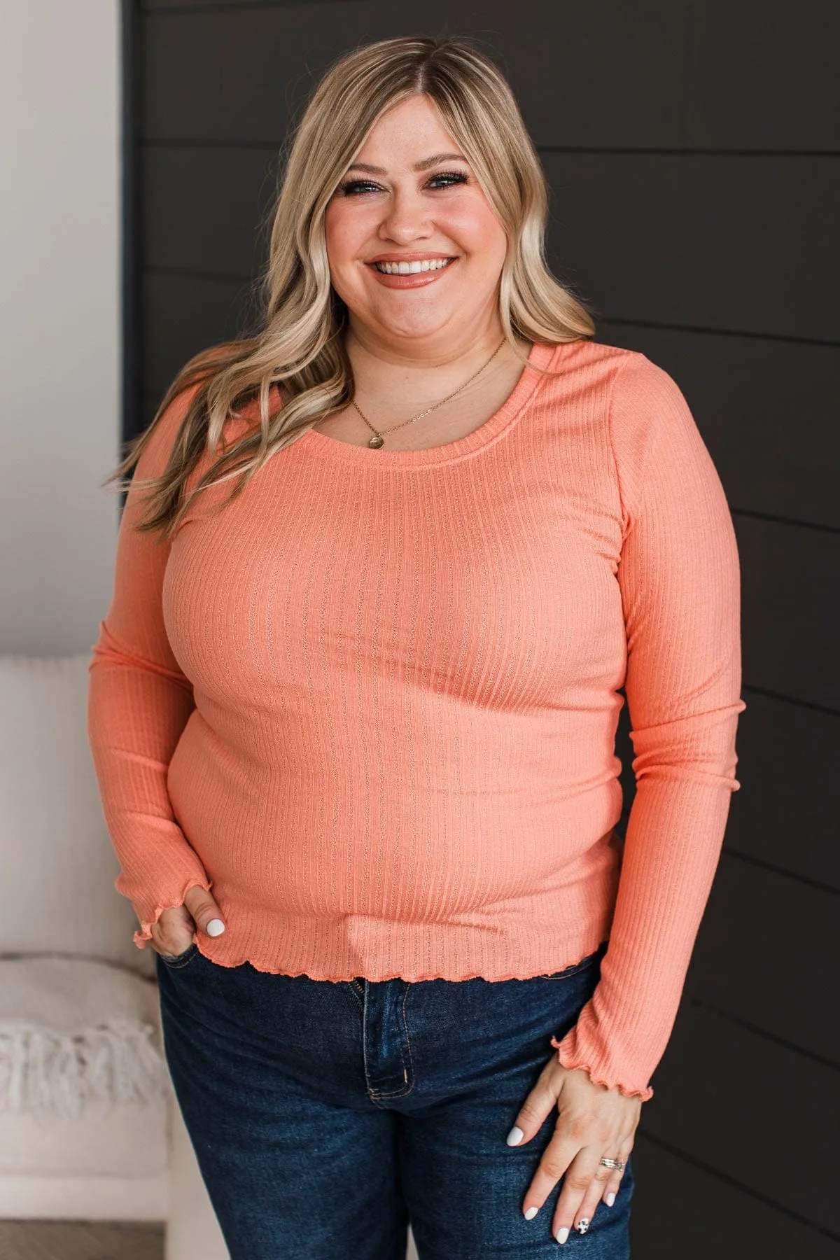 Feeling Elated Knit Top- Peach