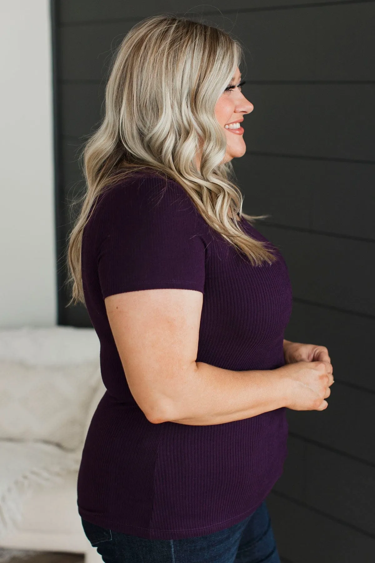 Find My Way Home Ribbed Top- Plum