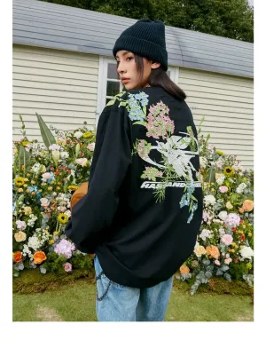 Floral Embroidery Long-sleeved Pullover