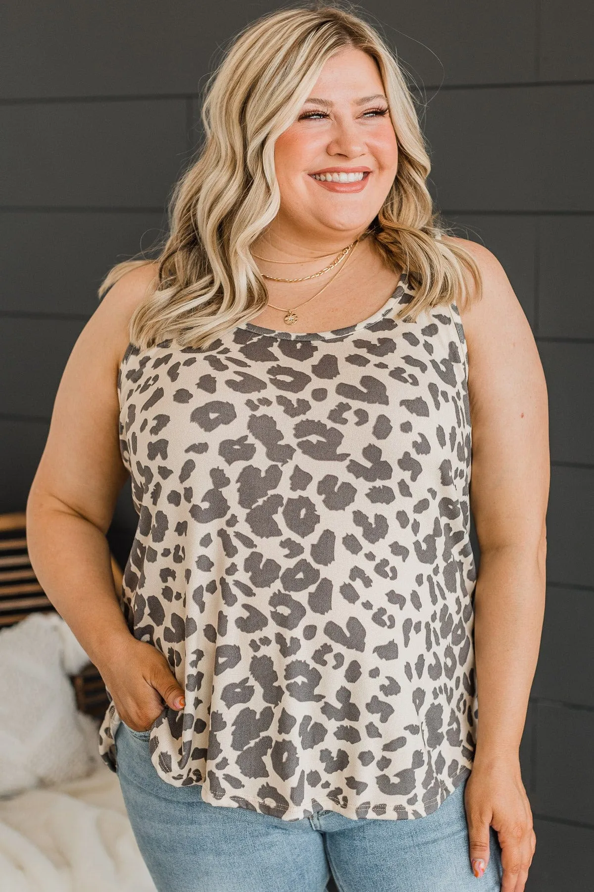 Force Of Nature Leopard Tank Top- Cream
