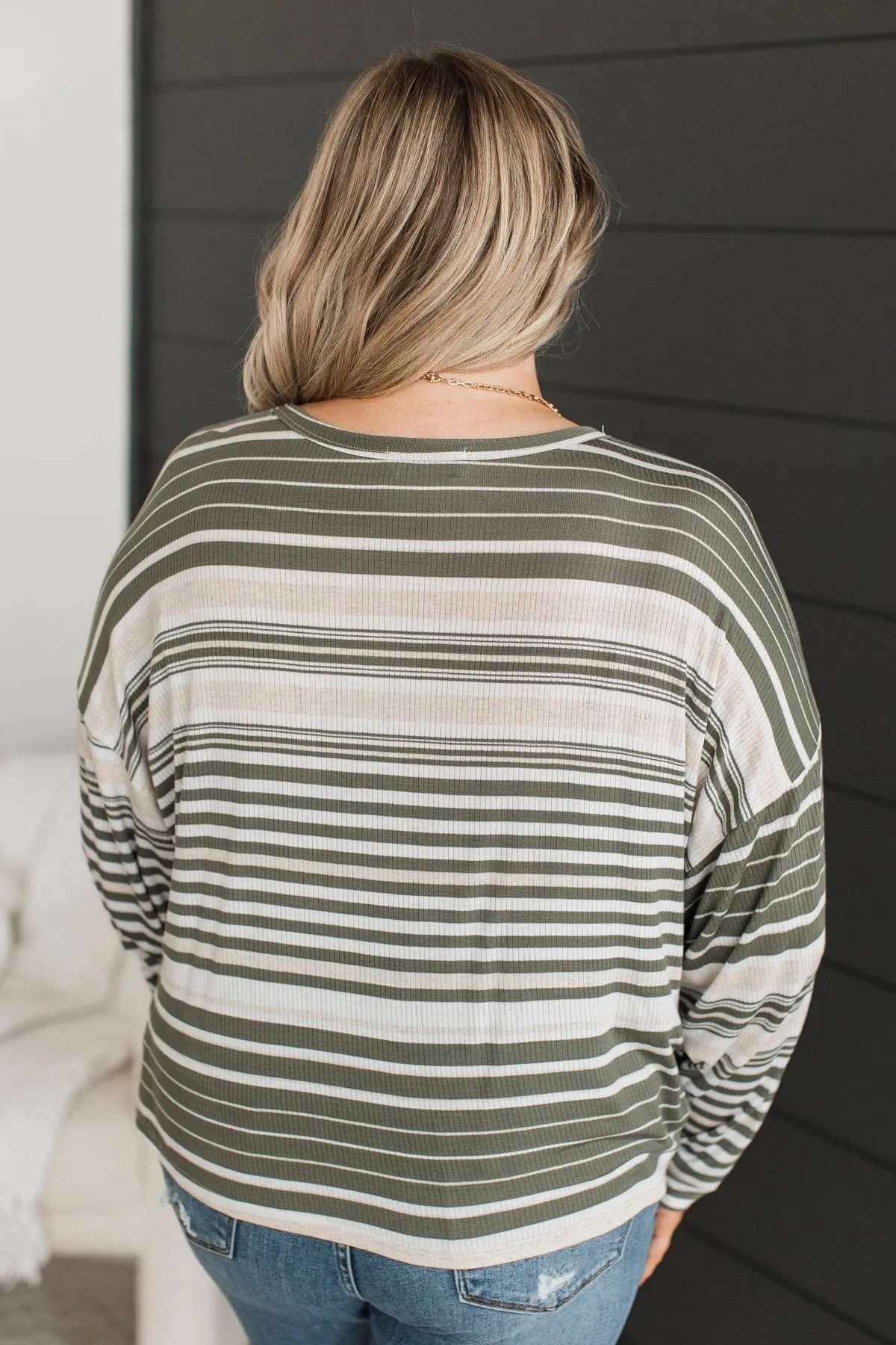Friendly Reminders Striped Top- Green & Ivory