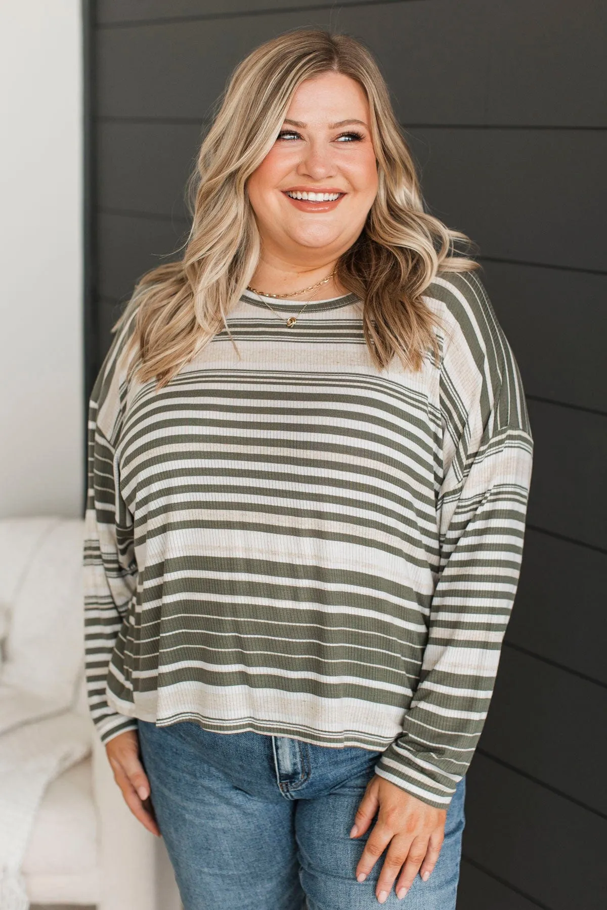 Friendly Reminders Striped Top- Green & Ivory