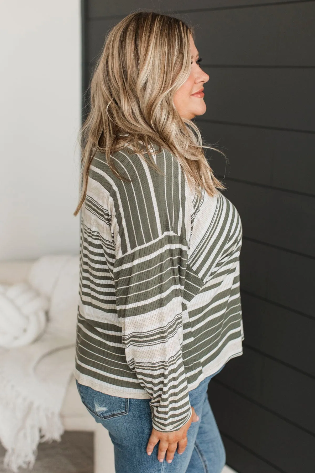 Friendly Reminders Striped Top- Green & Ivory