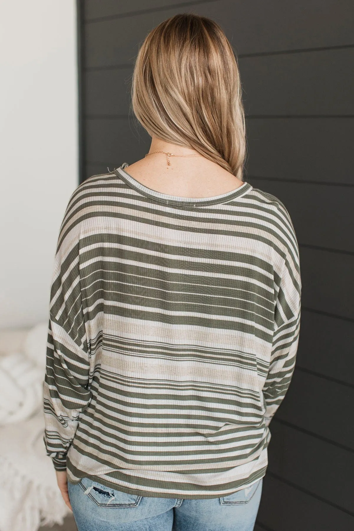 Friendly Reminders Striped Top- Green & Ivory
