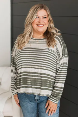 Friendly Reminders Striped Top- Green & Ivory