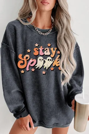 Gray Corded Stay Spooky Graphic Halloween Sweatshirt