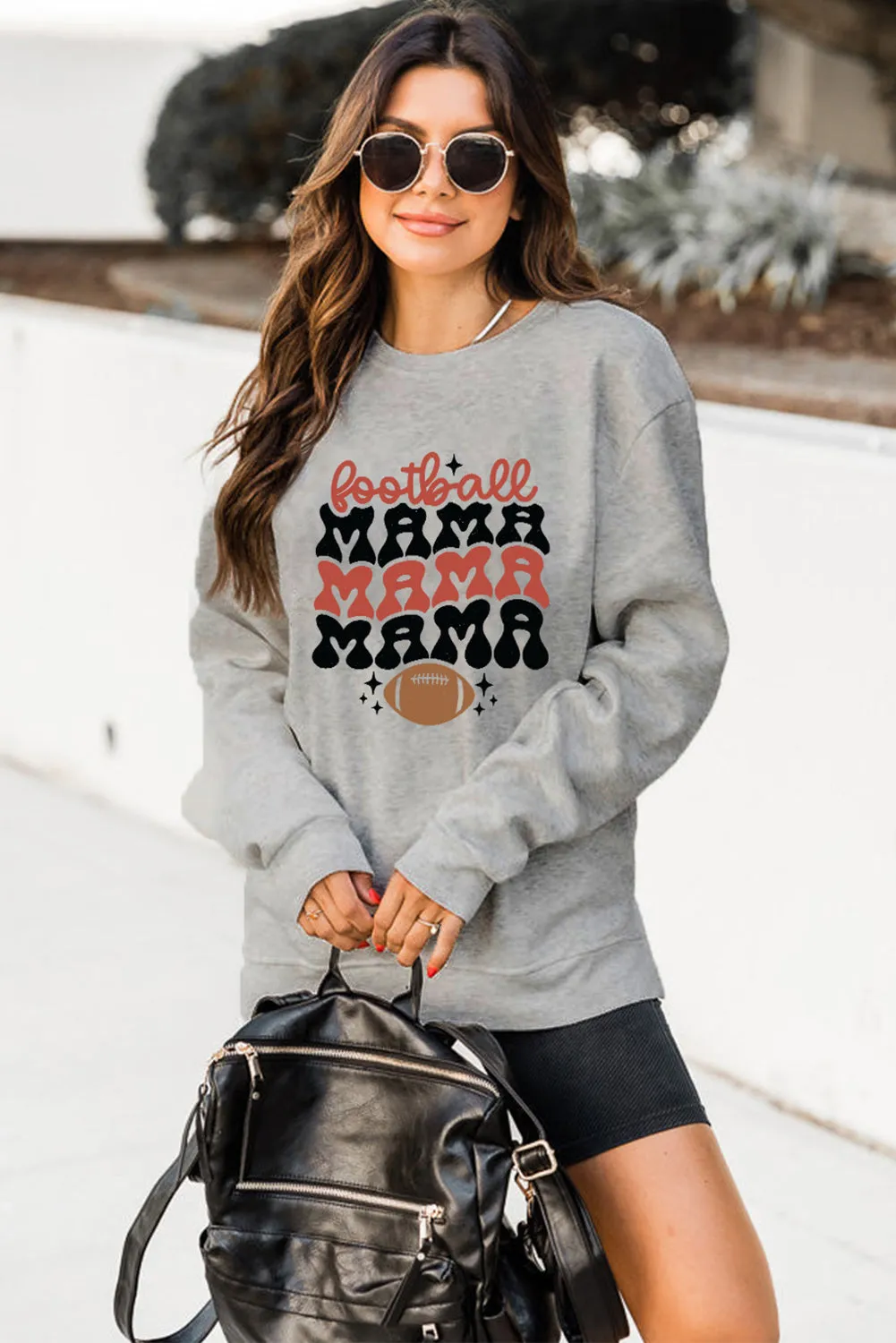 Gray Football Mama Letter Graphic Print Pullover Sweatshirt