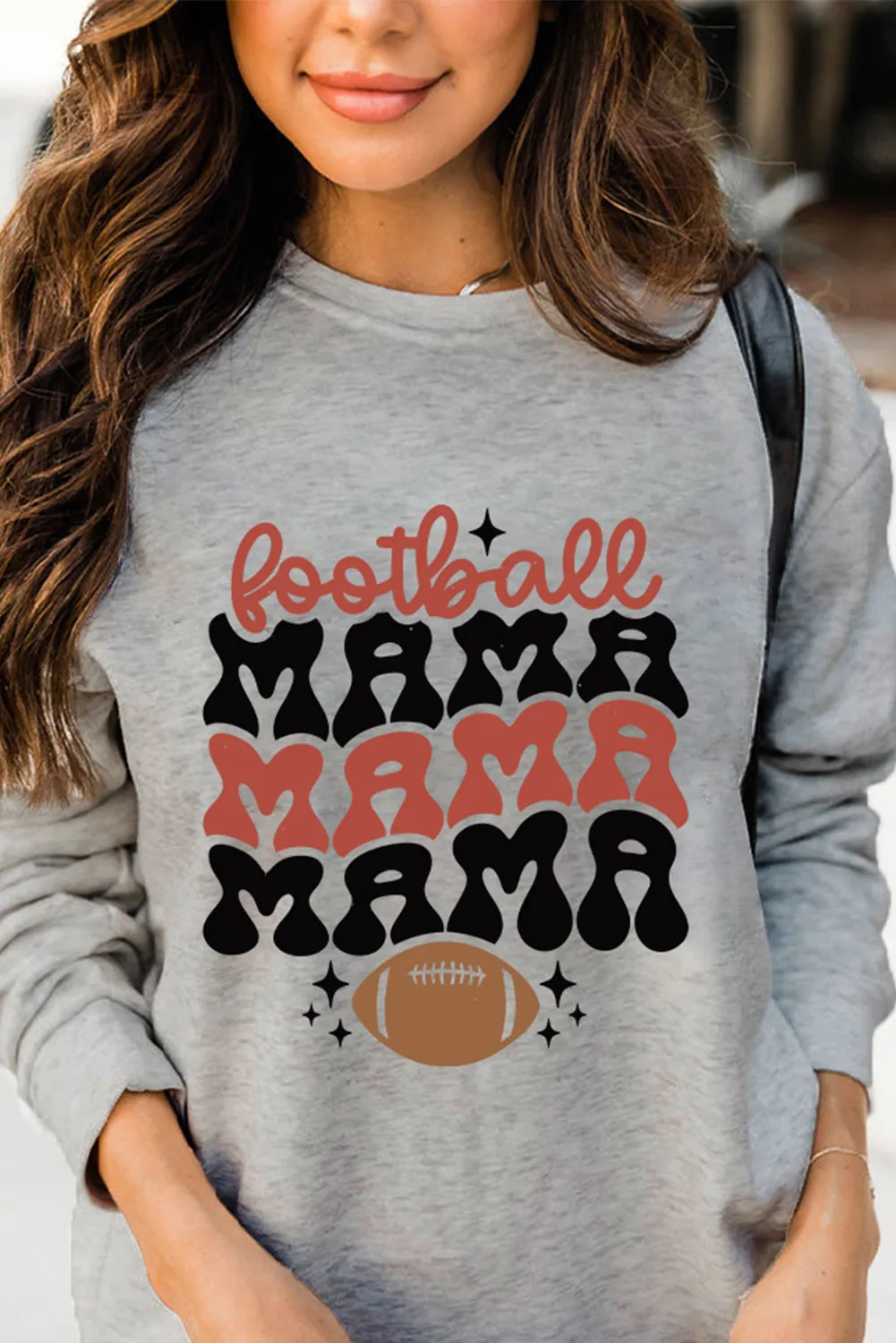 Gray Football Mama Letter Graphic Print Pullover Sweatshirt