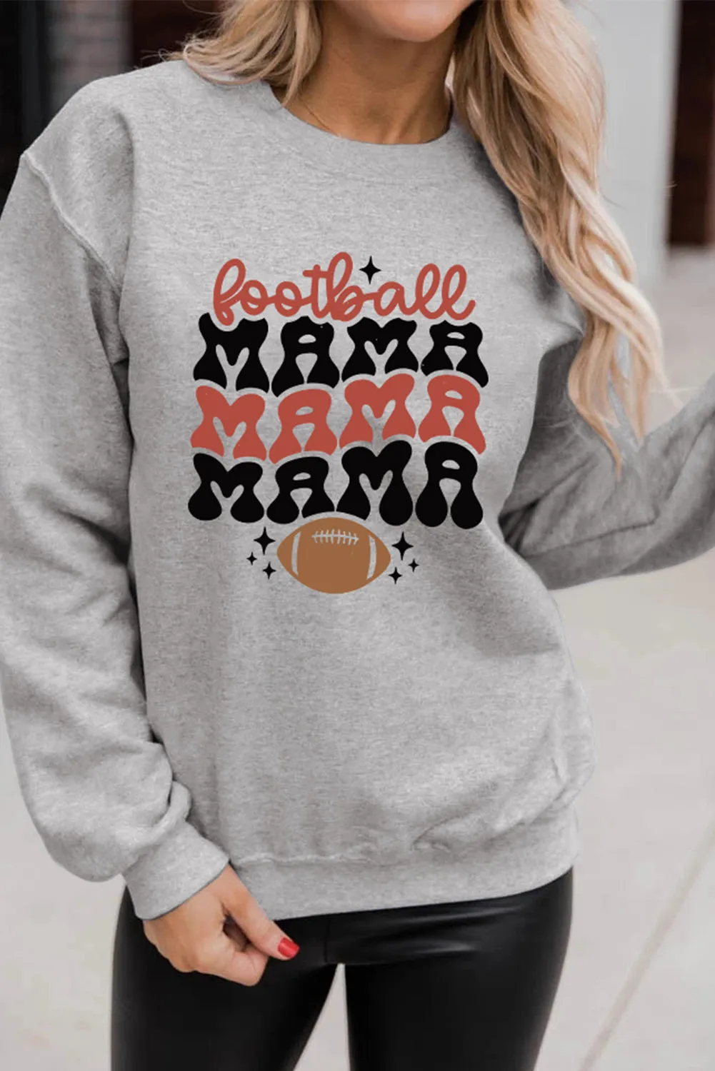 Gray Football Mama Letter Graphic Print Pullover Sweatshirt