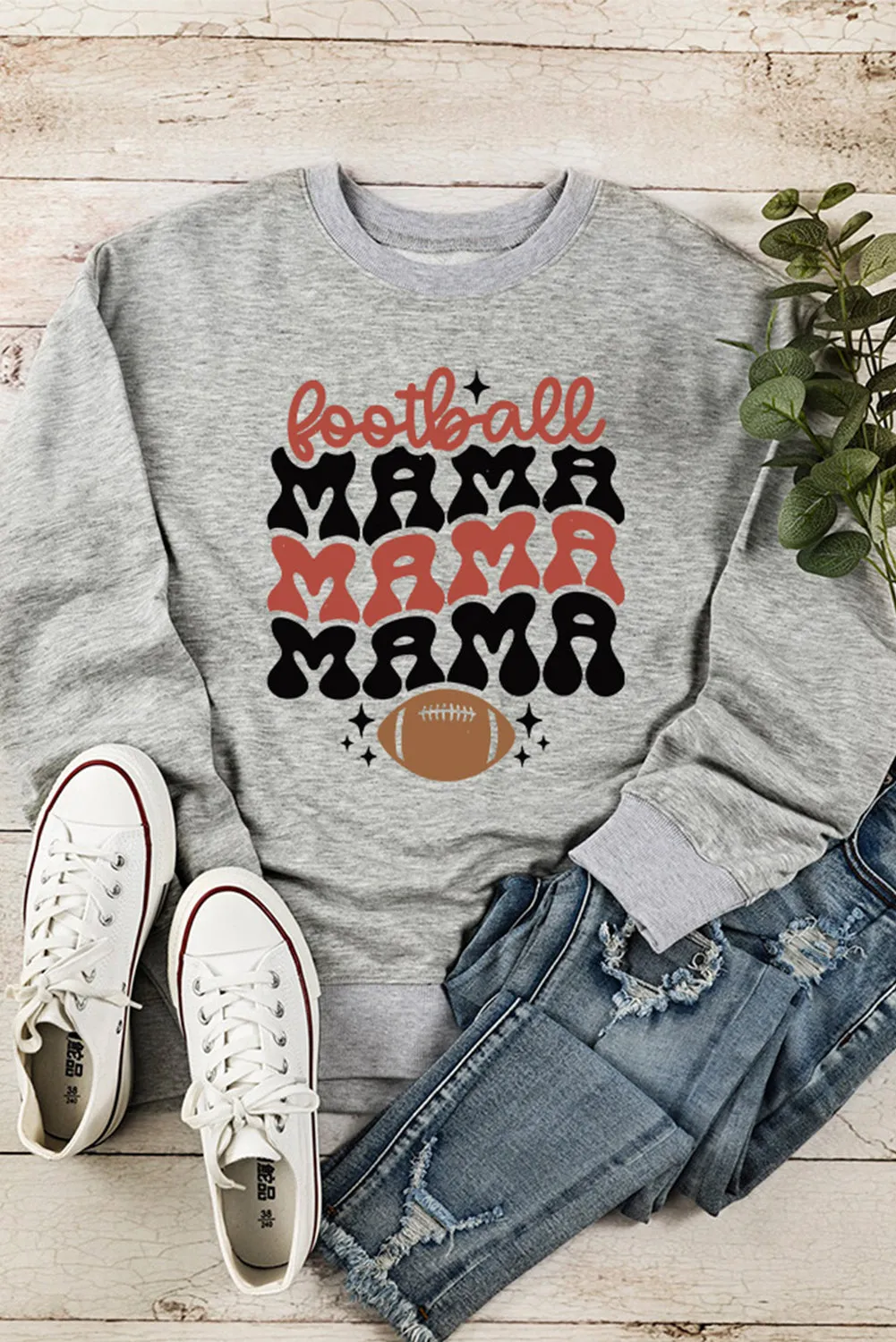 Gray Football Mama Letter Graphic Print Pullover Sweatshirt