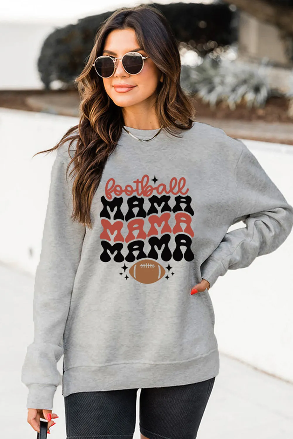 Gray Football Mama Letter Graphic Print Pullover Sweatshirt
