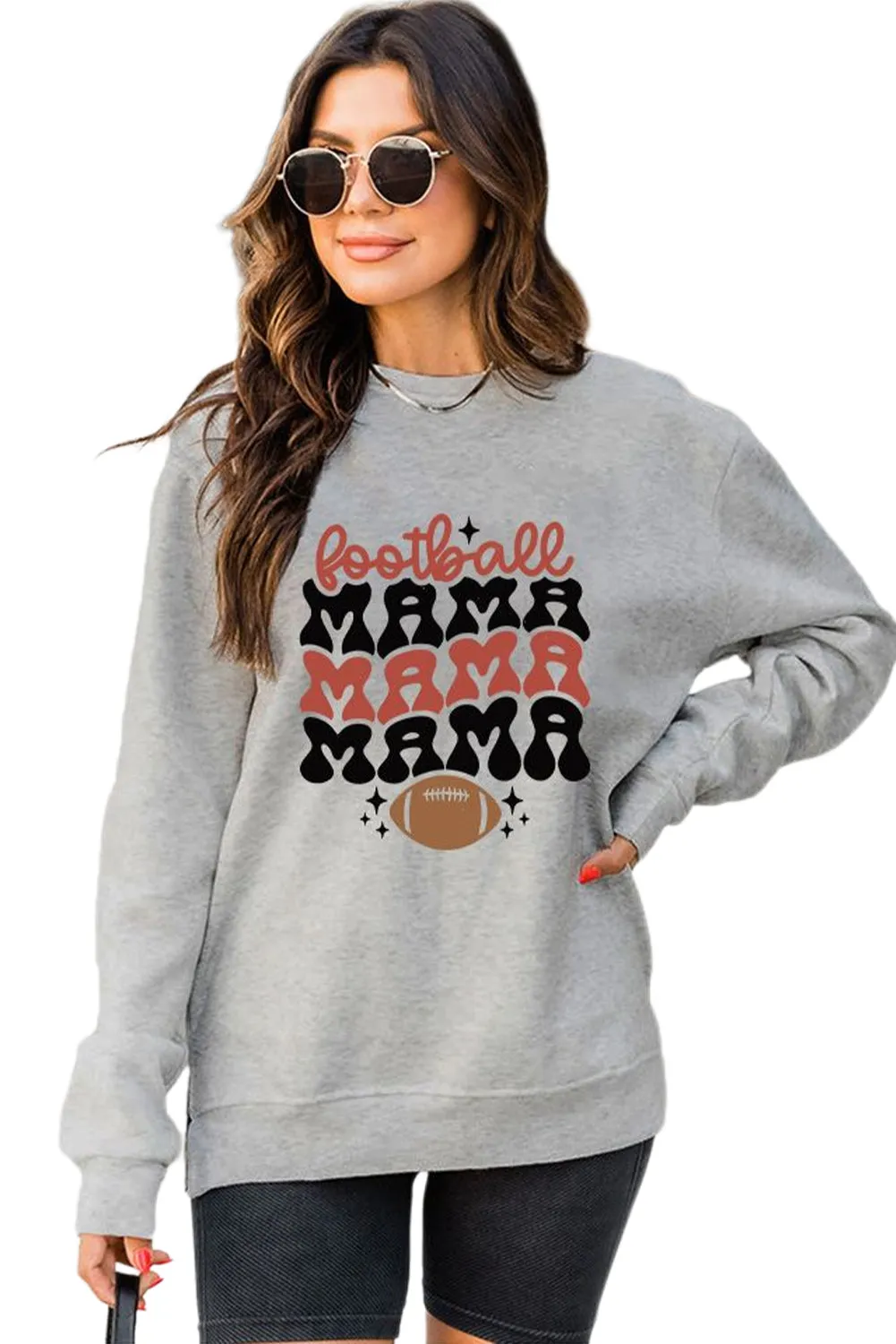 Gray Football Mama Letter Graphic Print Pullover Sweatshirt