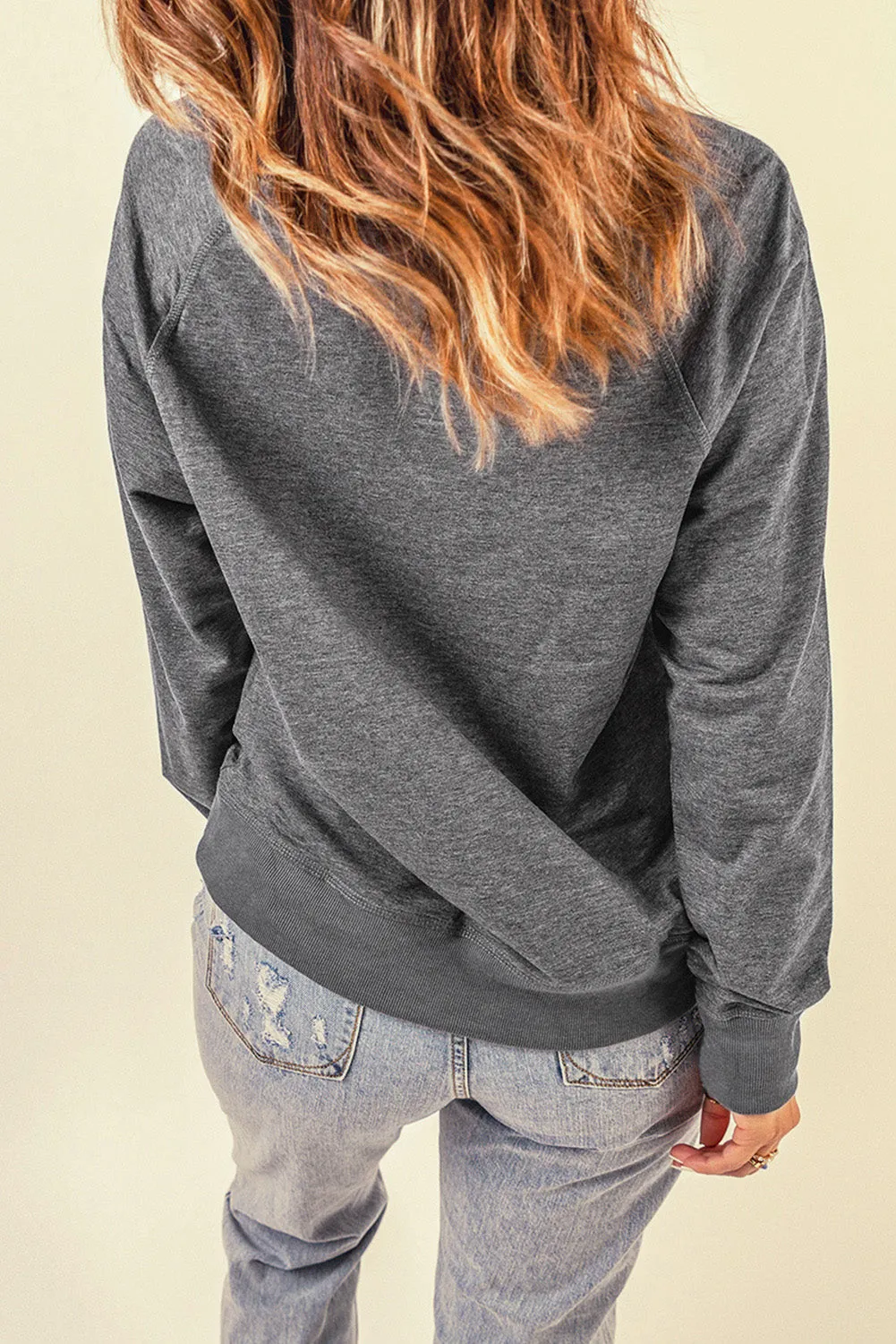 Gray FREE HUGS Letter Print Long Sleeve Sweatshirt