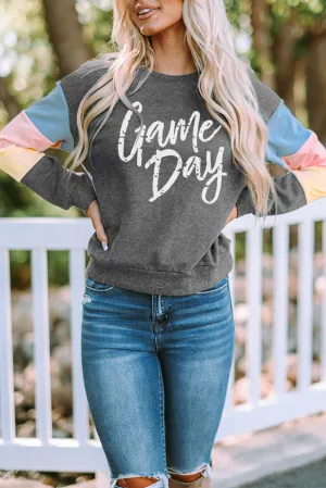 Gray Game Day Color Block Long Sleeve Sweatshirt