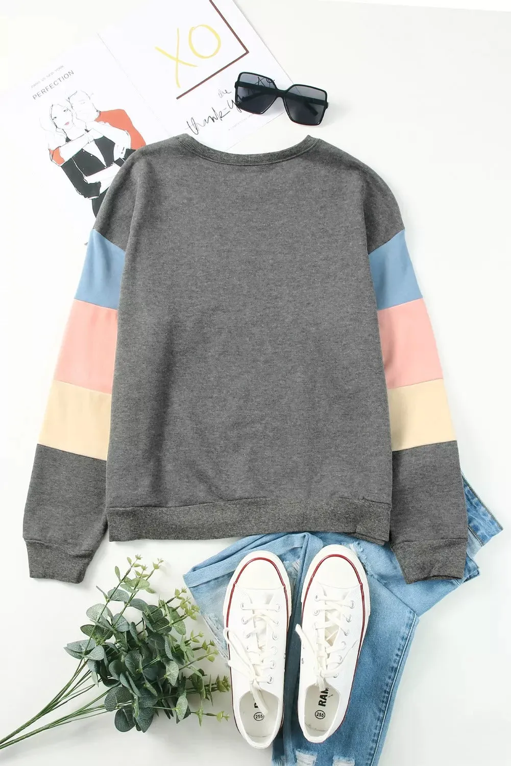 Gray Game Day Color Block Long Sleeve Sweatshirt
