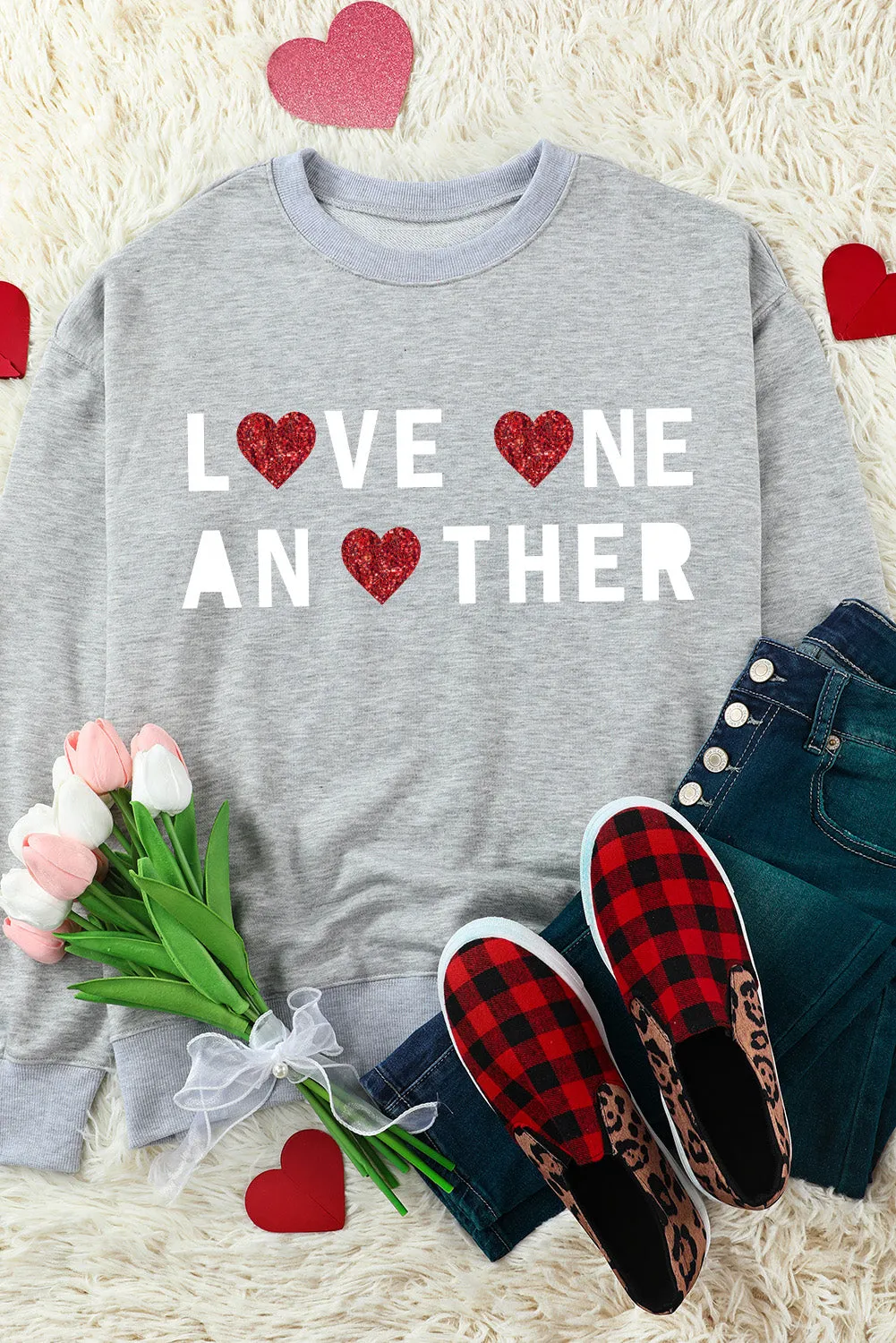 Gray Love One Another Valentine's Day Sweatshirt