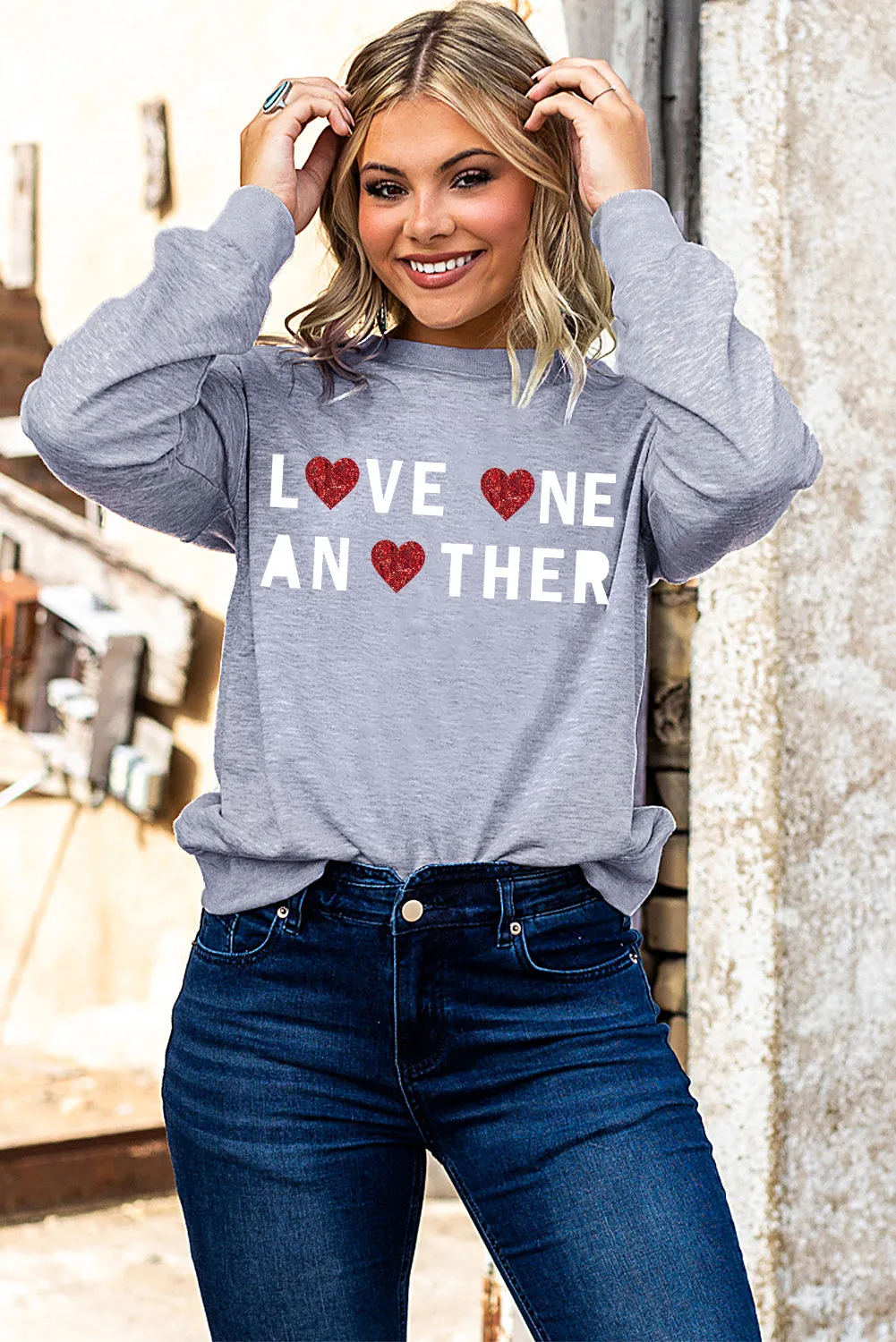 Gray Love One Another Valentine's Day Sweatshirt